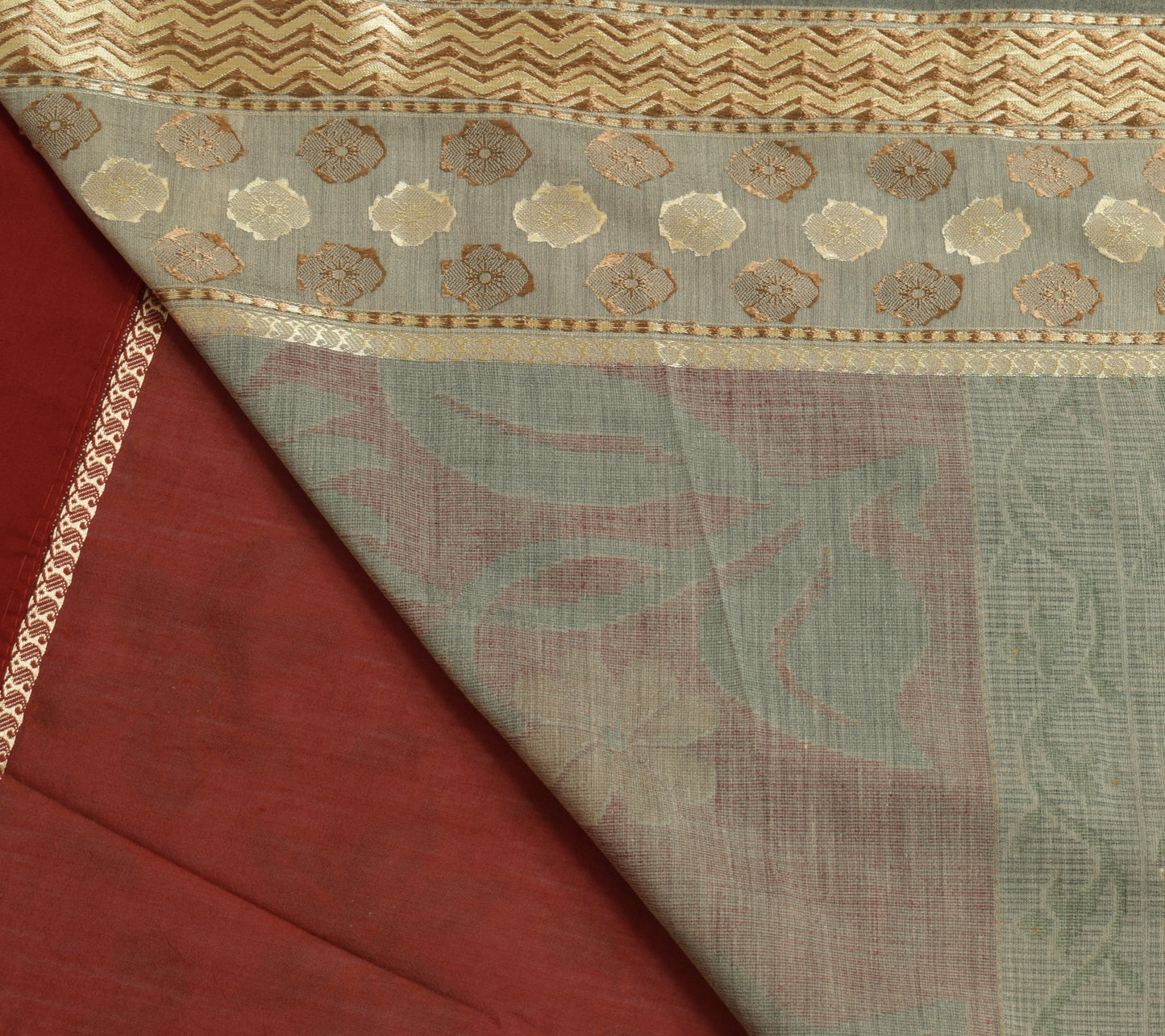 Sushila Vintage Maroon Saree Blend Silk Woven & Printed Floral Sari Craft Fabric