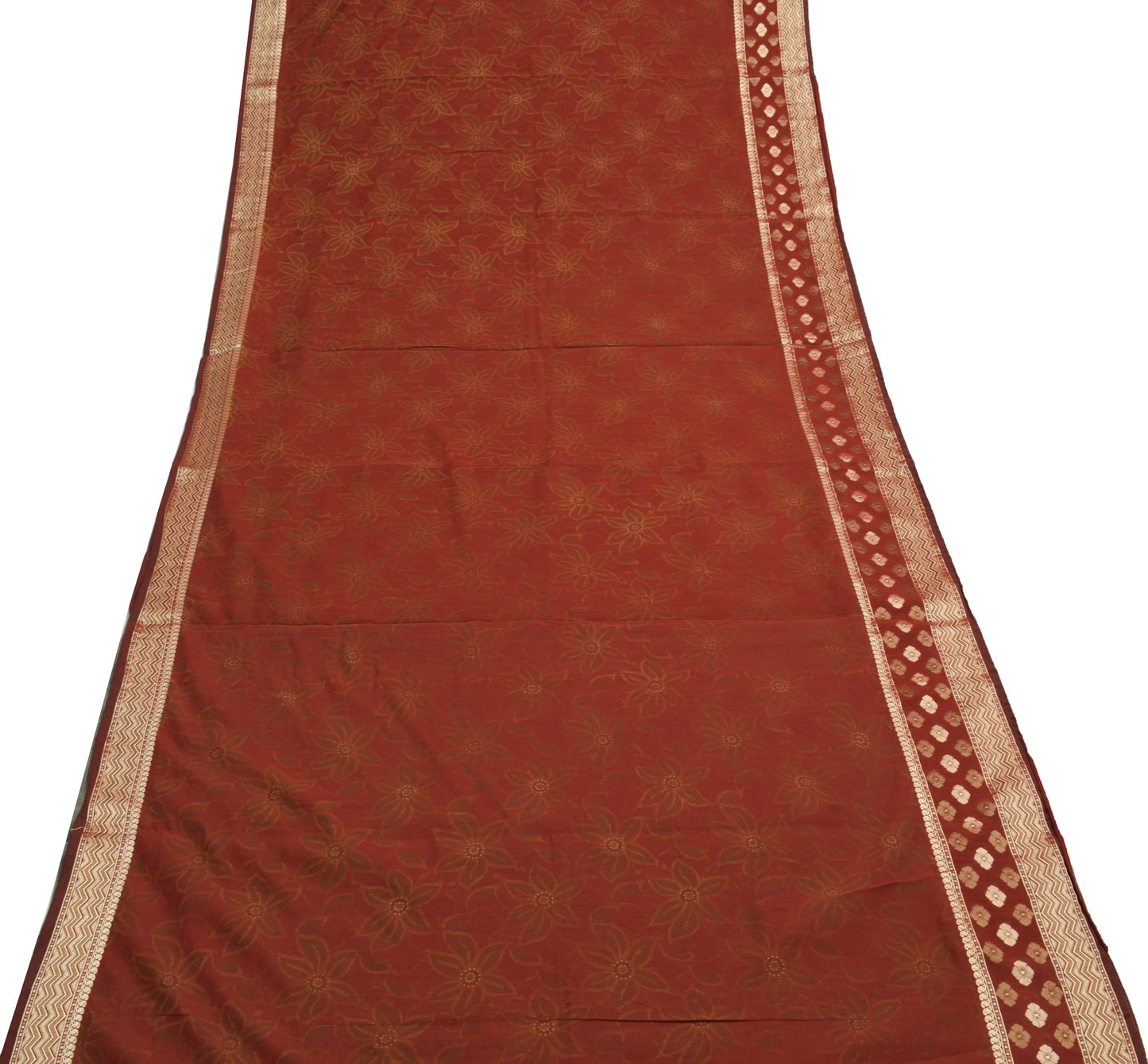 Sushila Vintage Maroon Saree Blend Silk Woven & Printed Floral Sari Craft Fabric