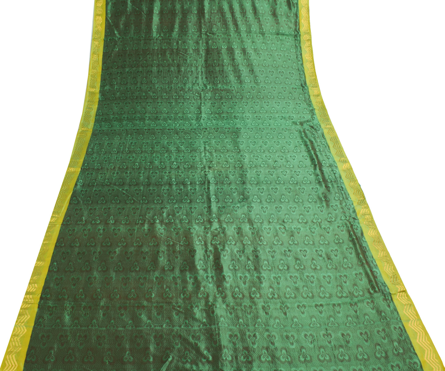 Sushila Vintage Green Saree 100% Pure Silk All Over Woven Floral Sari Fabric