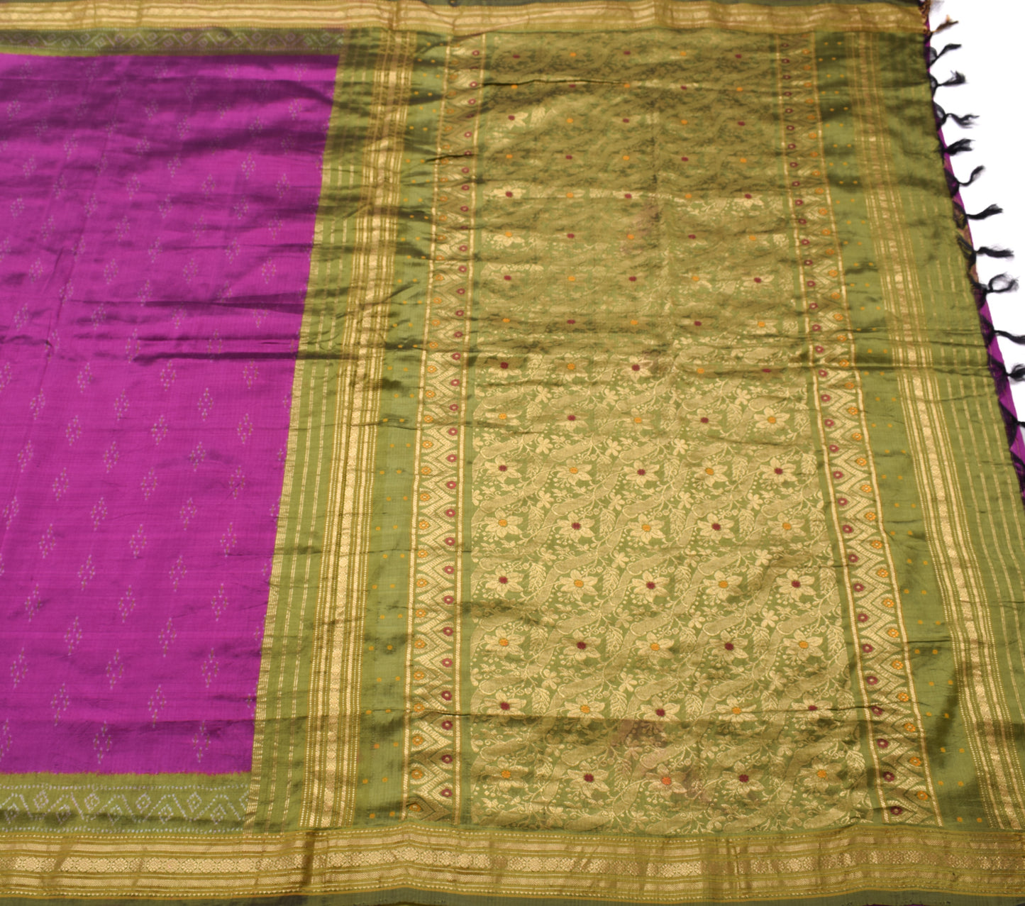 Sushila Vintage Purple Saree Pure Silk Hand Woven Ikat Patola Sari Craft Fabric