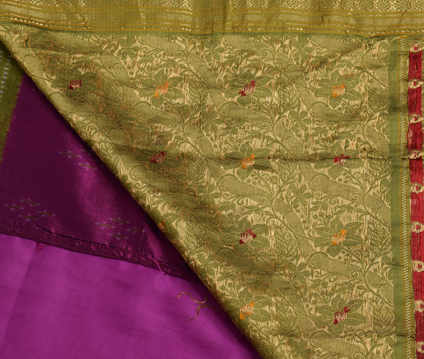Sushila Vintage Purple Saree Pure Silk Hand Woven Ikat Patola Sari Craft Fabric