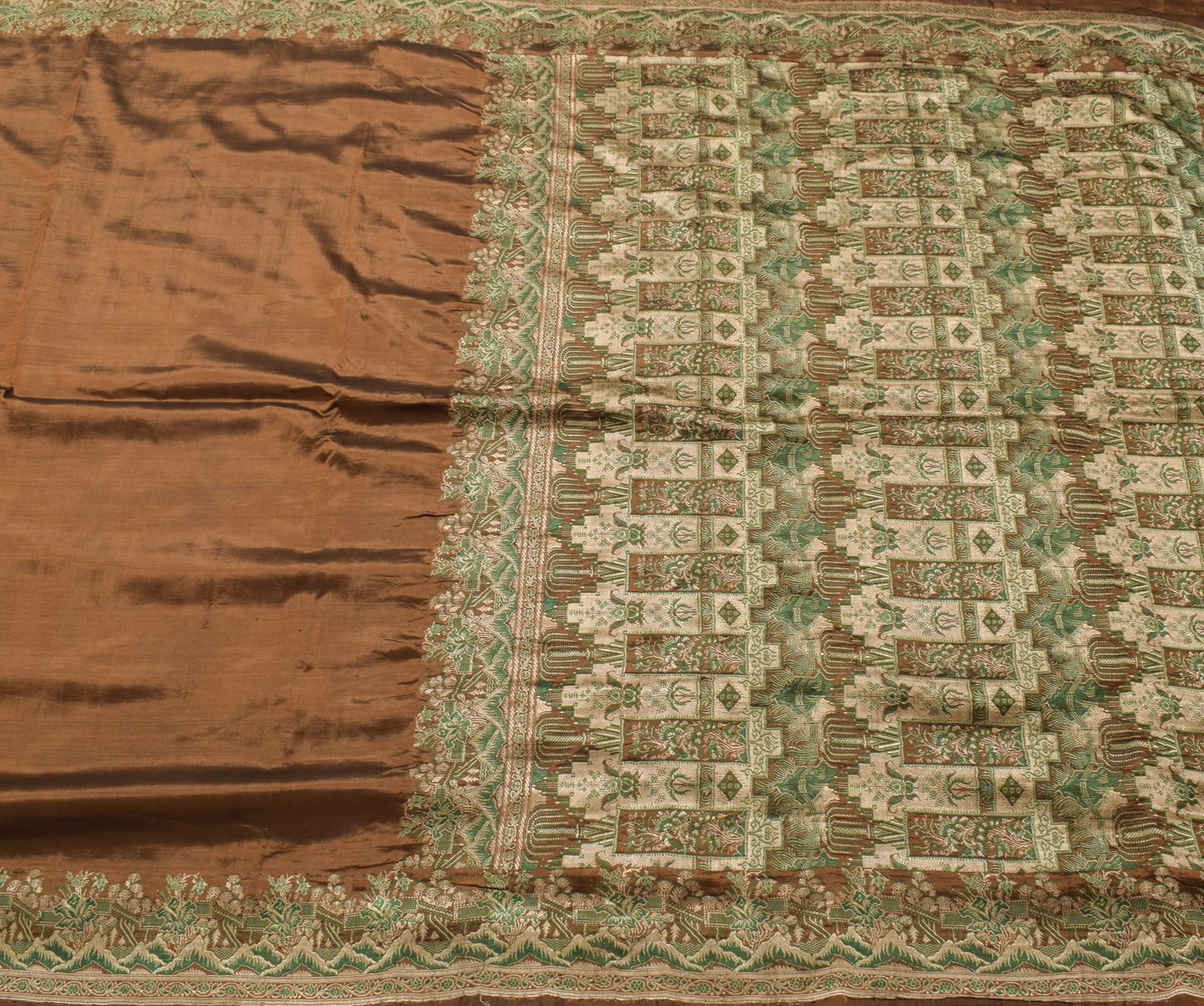 Sushila Vintage Brown Indian Saree 100% Pure Silk Woven Soft Sari Craft Fabric