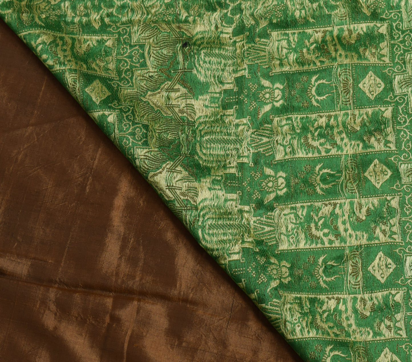 Sushila Vintage Brown Indian Saree 100% Pure Silk Woven Soft Sari Craft Fabric