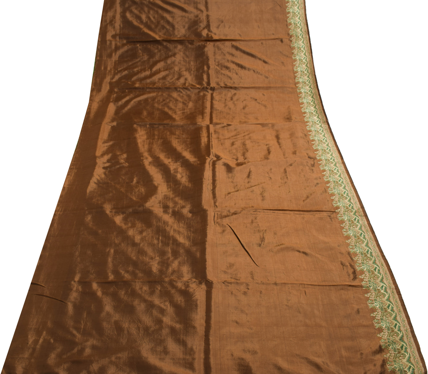 Sushila Vintage Brown Indian Saree 100% Pure Silk Woven Soft Sari Craft Fabric