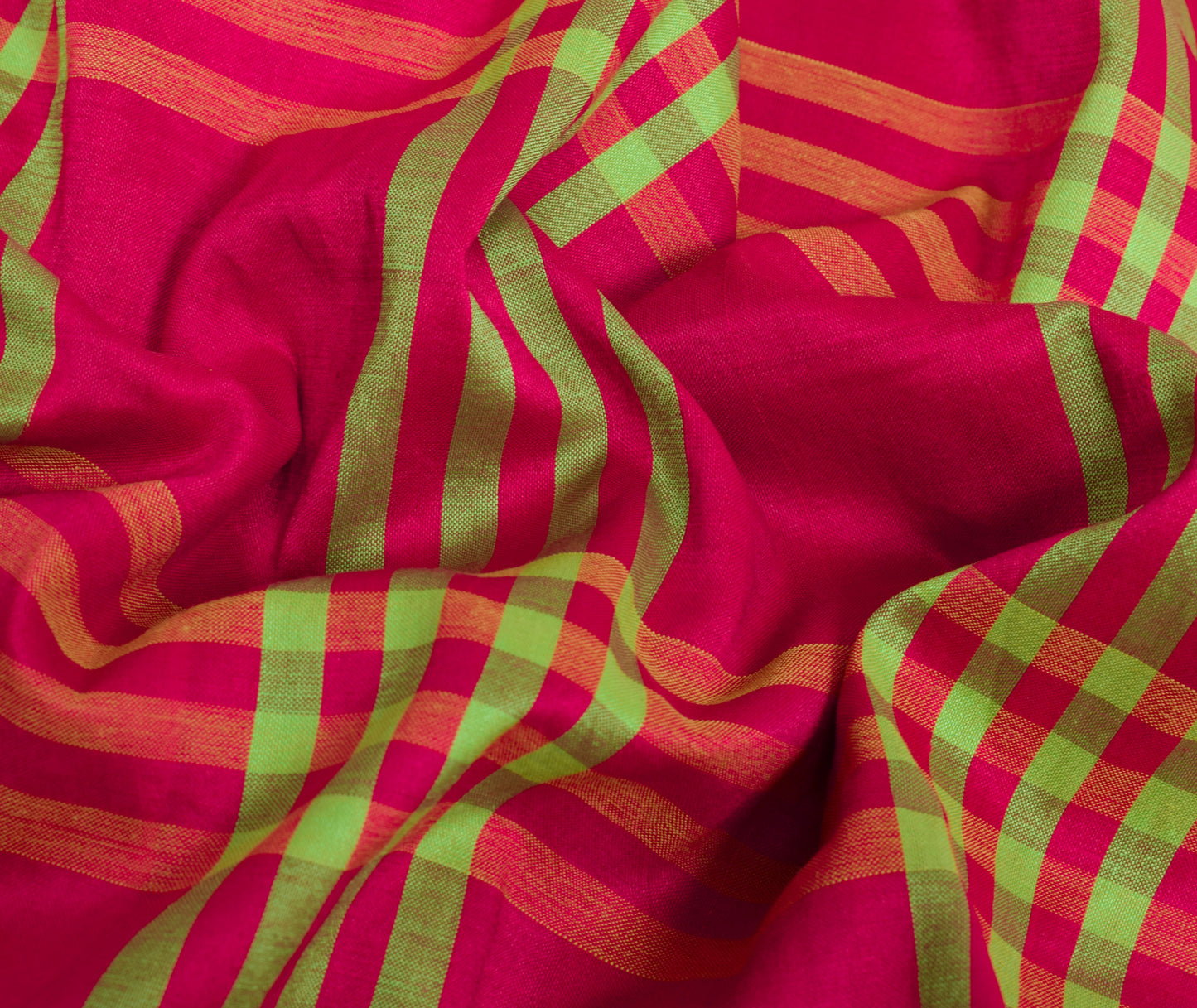 Sushila Vintage Magenta Saree 100% Pure Cotton Silk Checks Woven Sari Fabric