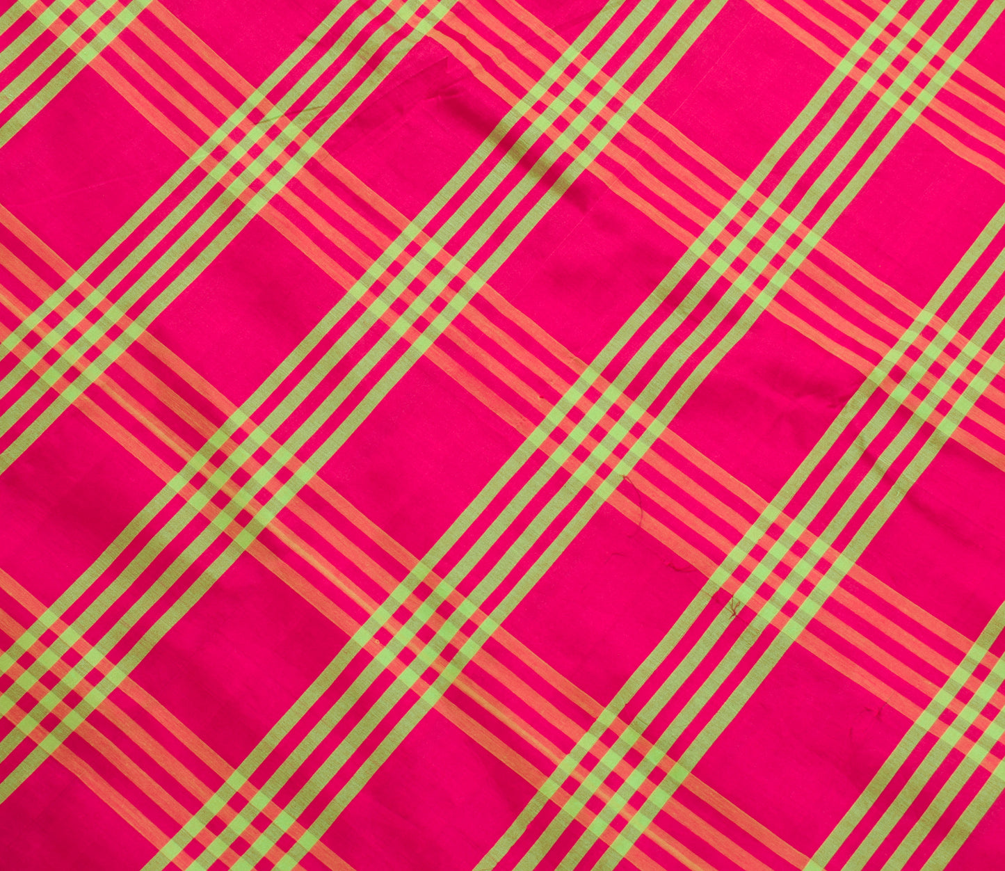 Sushila Vintage Magenta Saree 100% Pure Cotton Silk Checks Woven Sari Fabric
