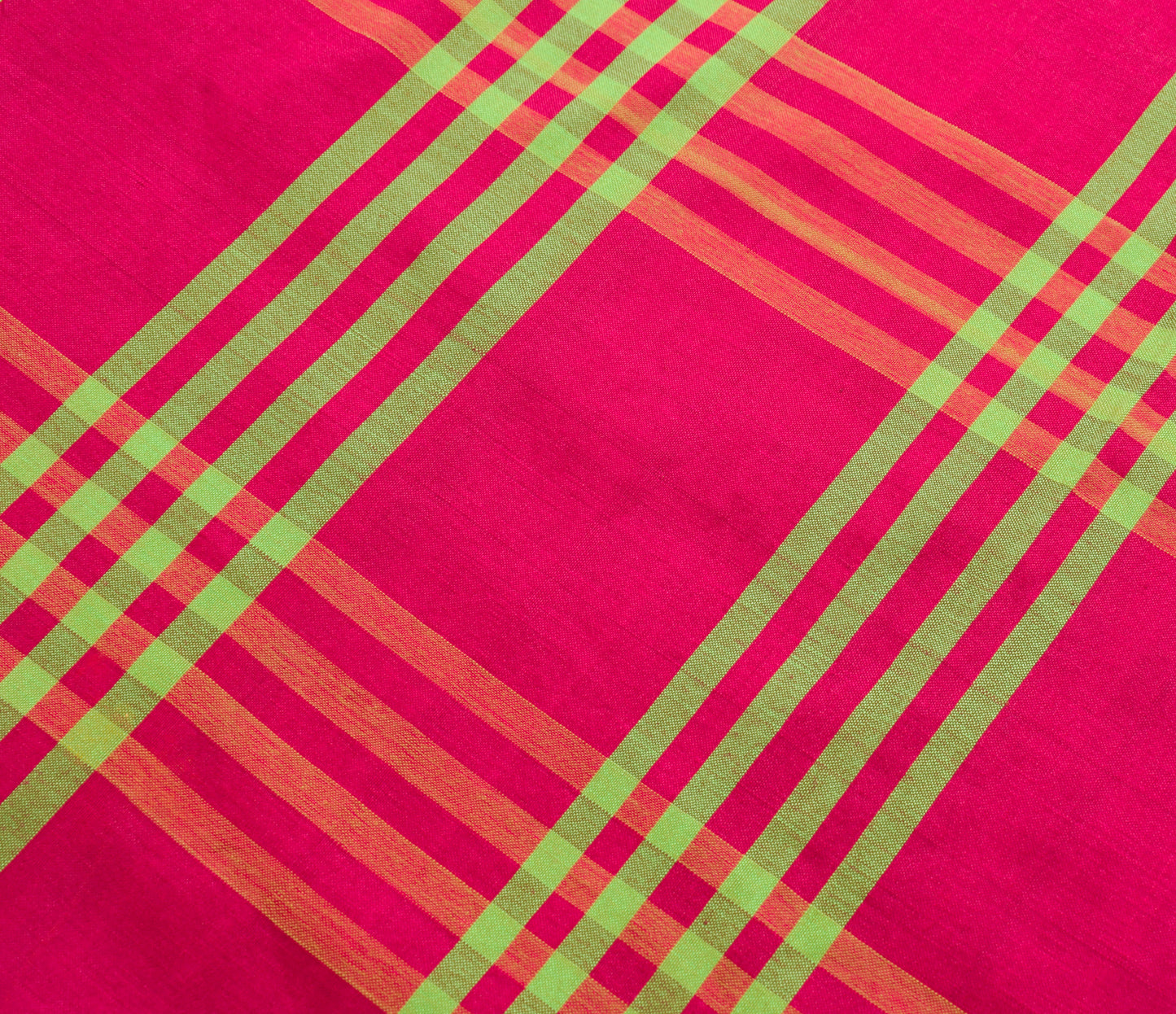 Sushila Vintage Magenta Saree 100% Pure Cotton Silk Checks Woven Sari Fabric