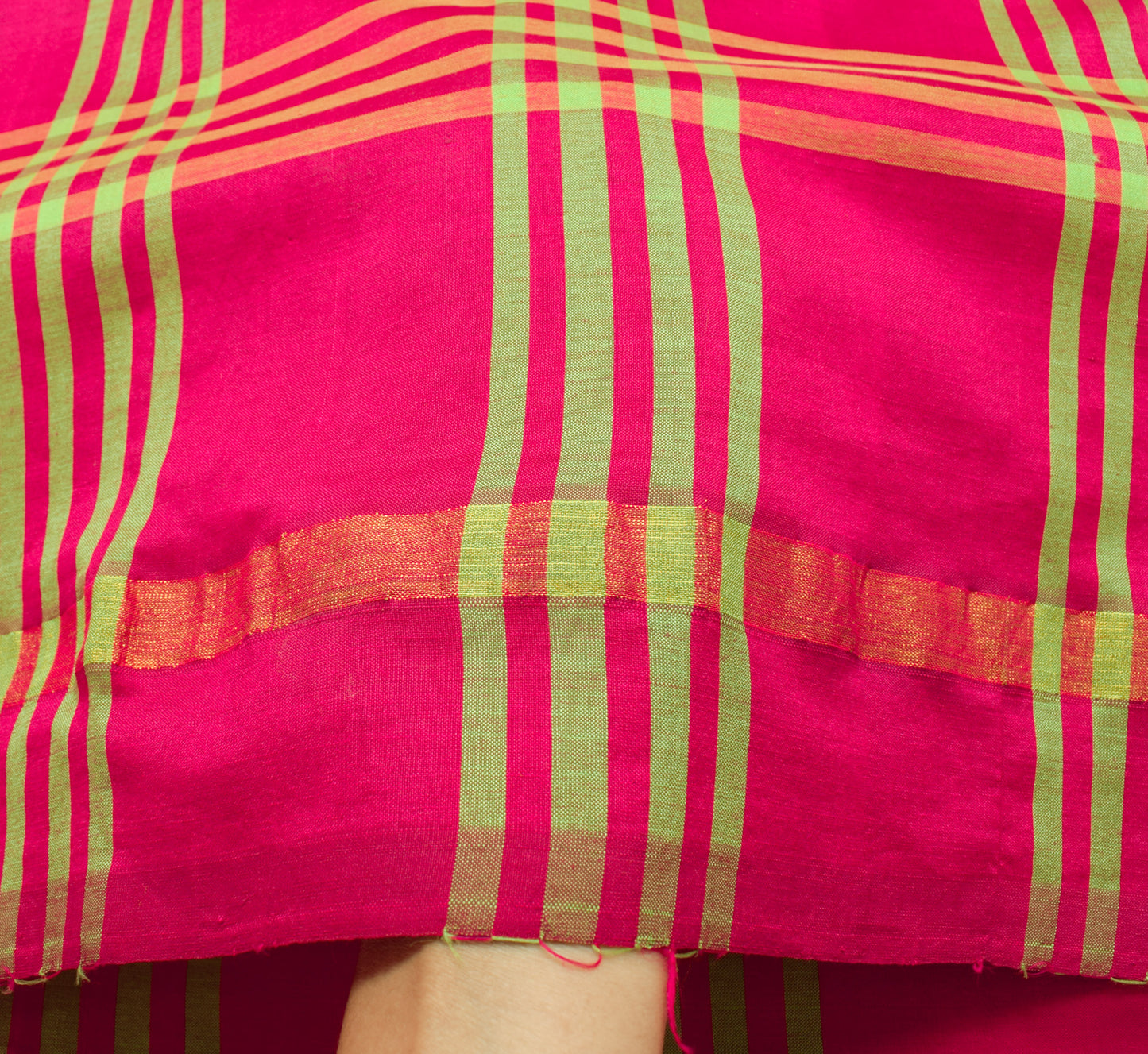 Sushila Vintage Magenta Saree 100% Pure Cotton Silk Checks Woven Sari Fabric