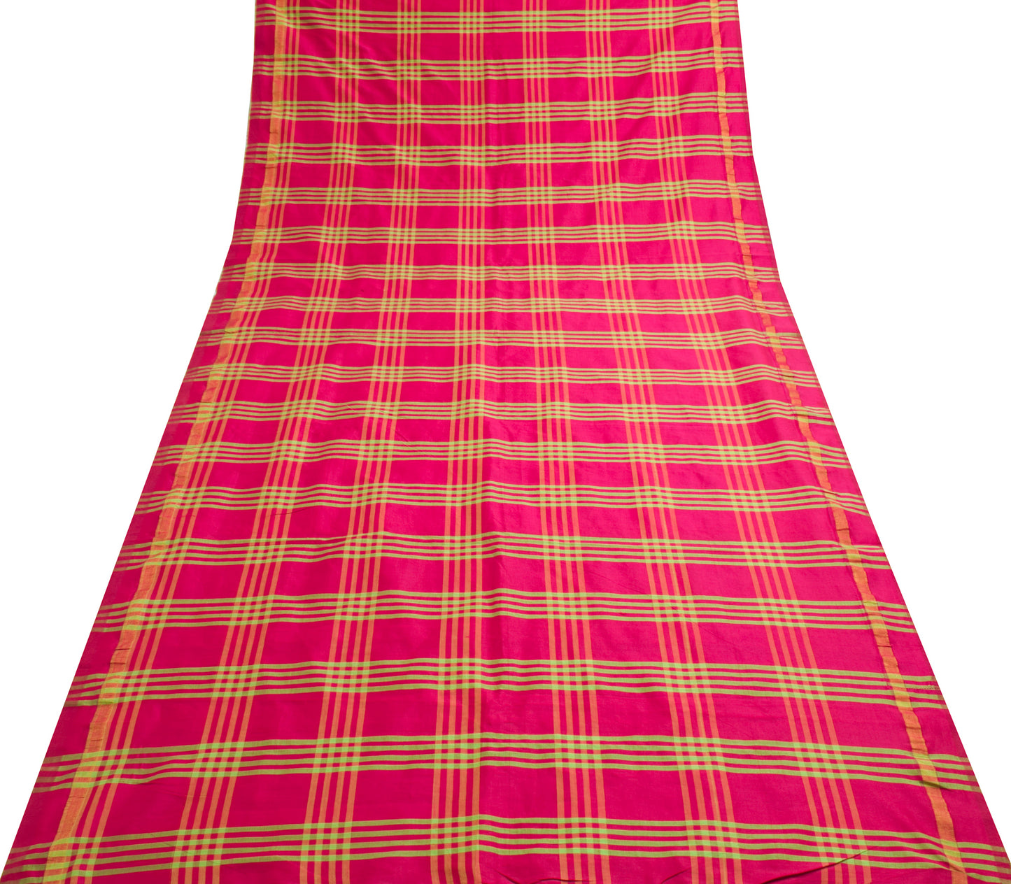 Sushila Vintage Magenta Saree 100% Pure Cotton Silk Checks Woven Sari Fabric