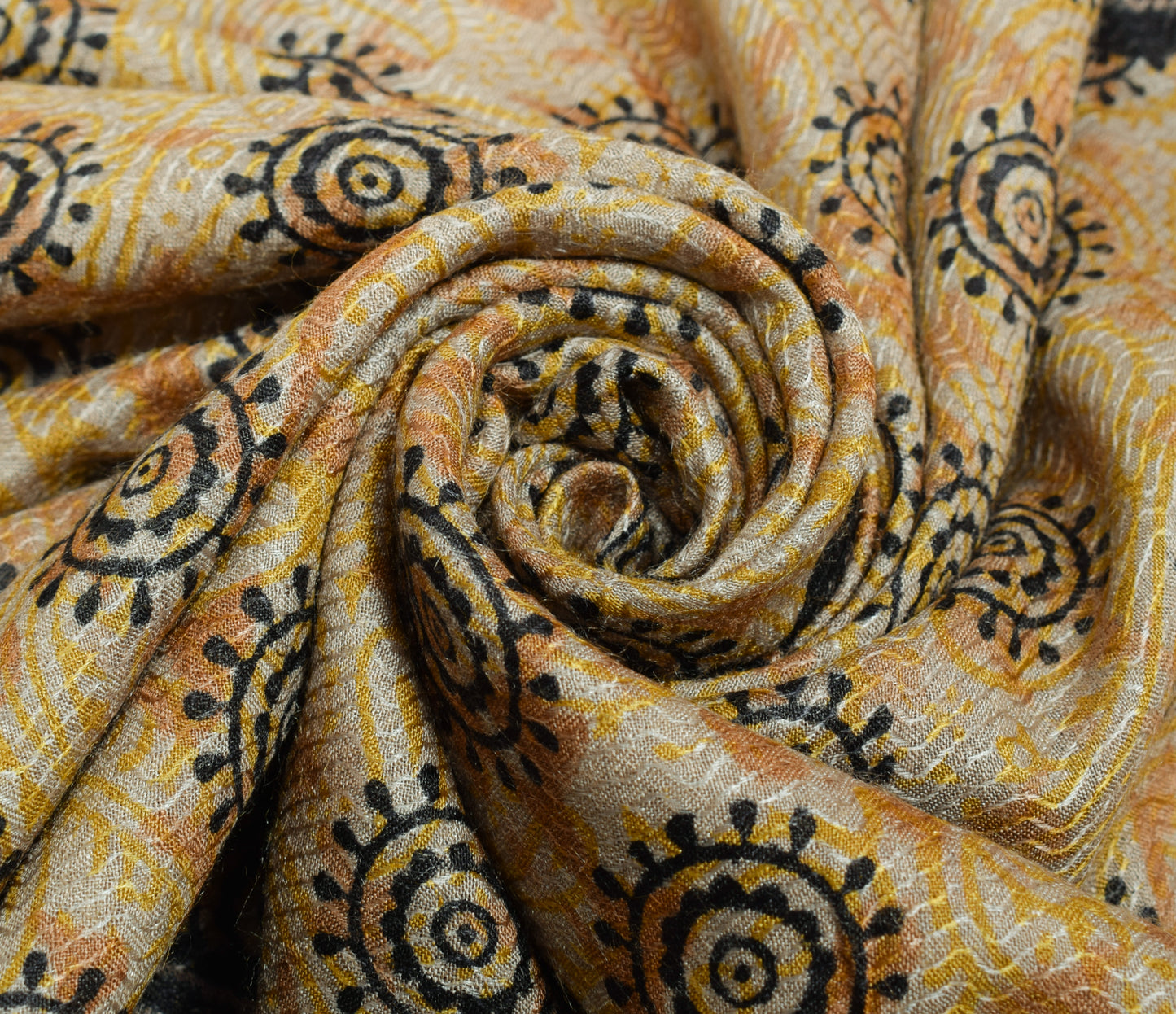 Sushila Vintage Gray Saree 100% Pure Woolen Hand Beaded Floral Sari Craft Fabric