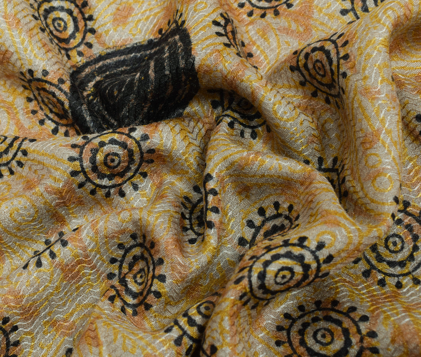 Sushila Vintage Gray Saree 100% Pure Woolen Hand Beaded Floral Sari Craft Fabric