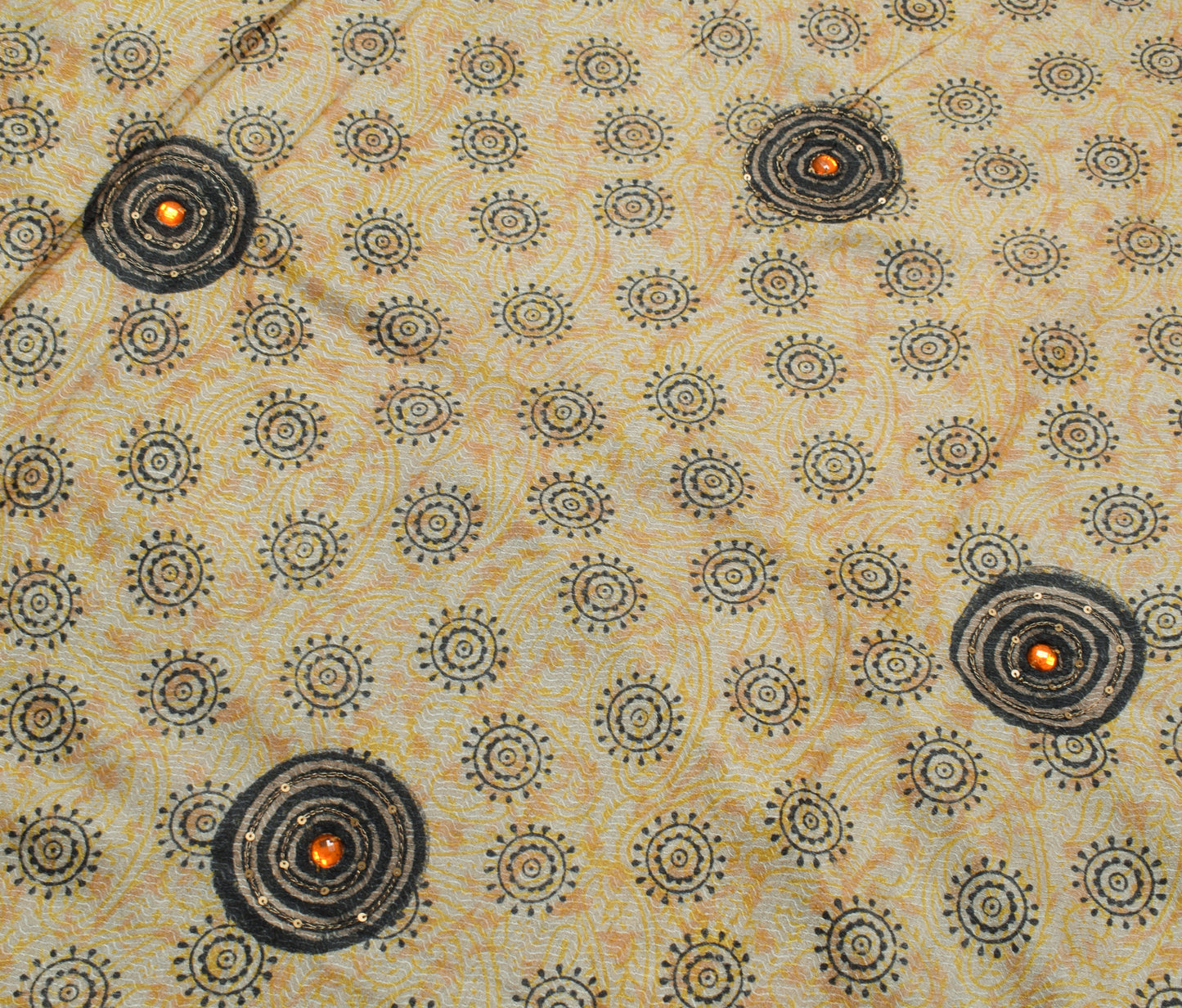 Sushila Vintage Gray Saree 100% Pure Woolen Hand Beaded Floral Sari Craft Fabric