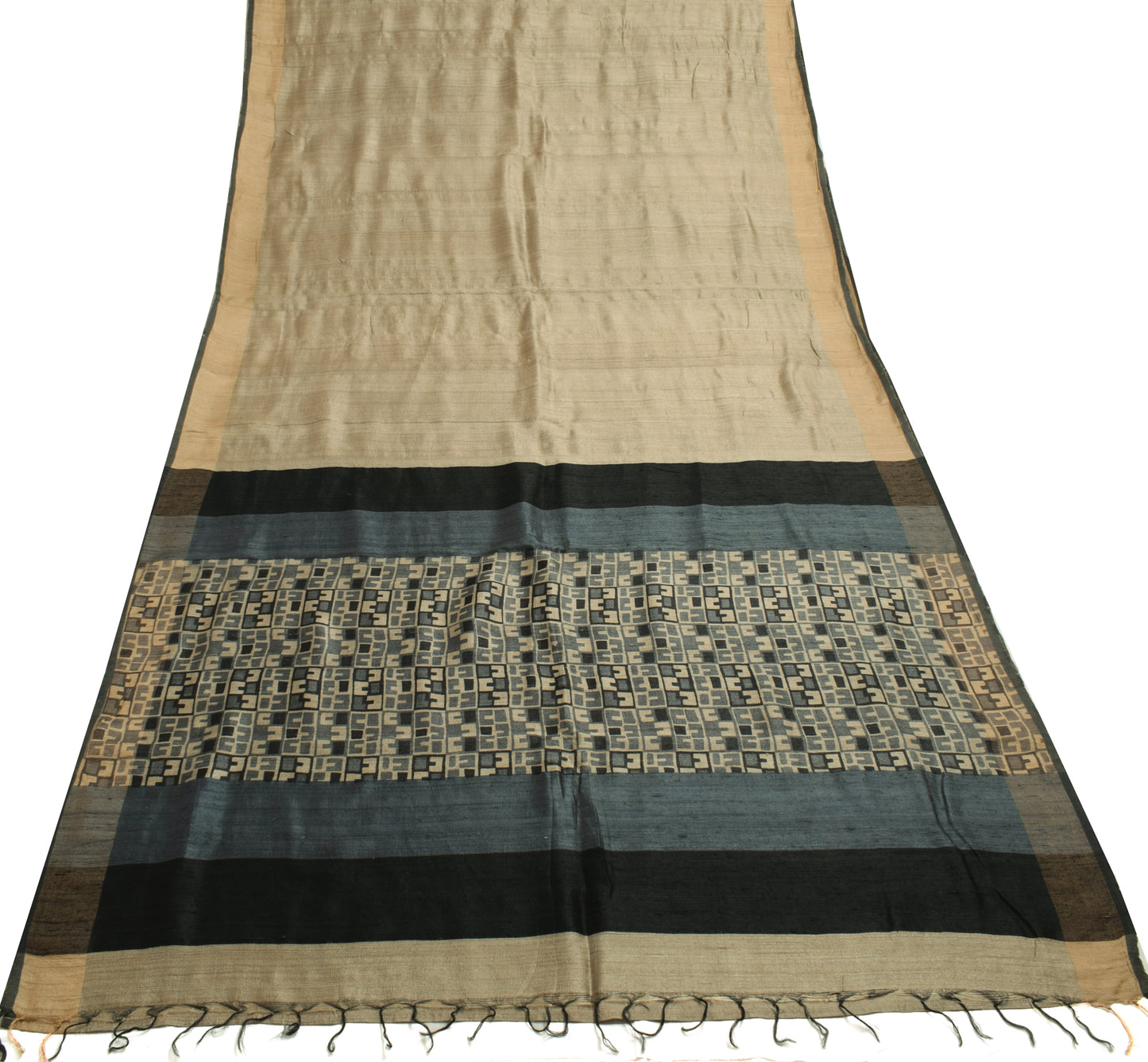 Sushila Vintage Gray Indian Saree 100% Pure Woolen Woven Sari 5 YD Craft Fabric
