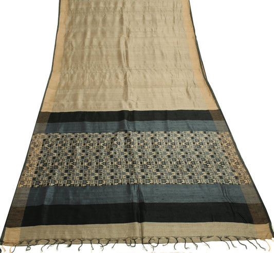Sushila Vintage Gray Indian Saree 100% Pure Woolen Woven Sari 5 YD Craft Fabric