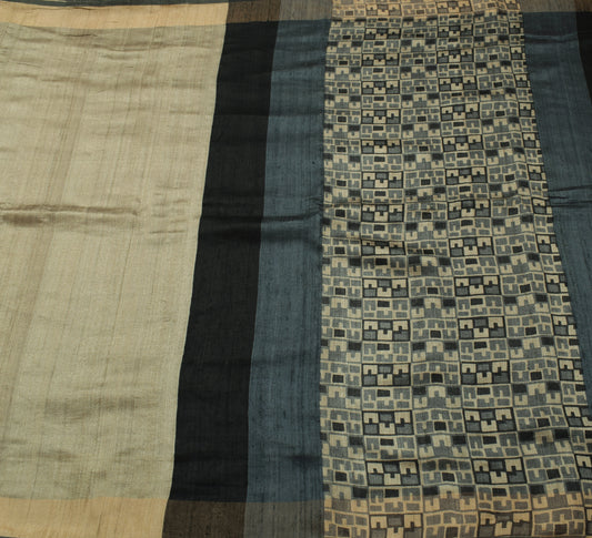 Sushila Vintage Gray Indian Saree 100% Pure Woolen Woven Sari 5 YD Craft Fabric