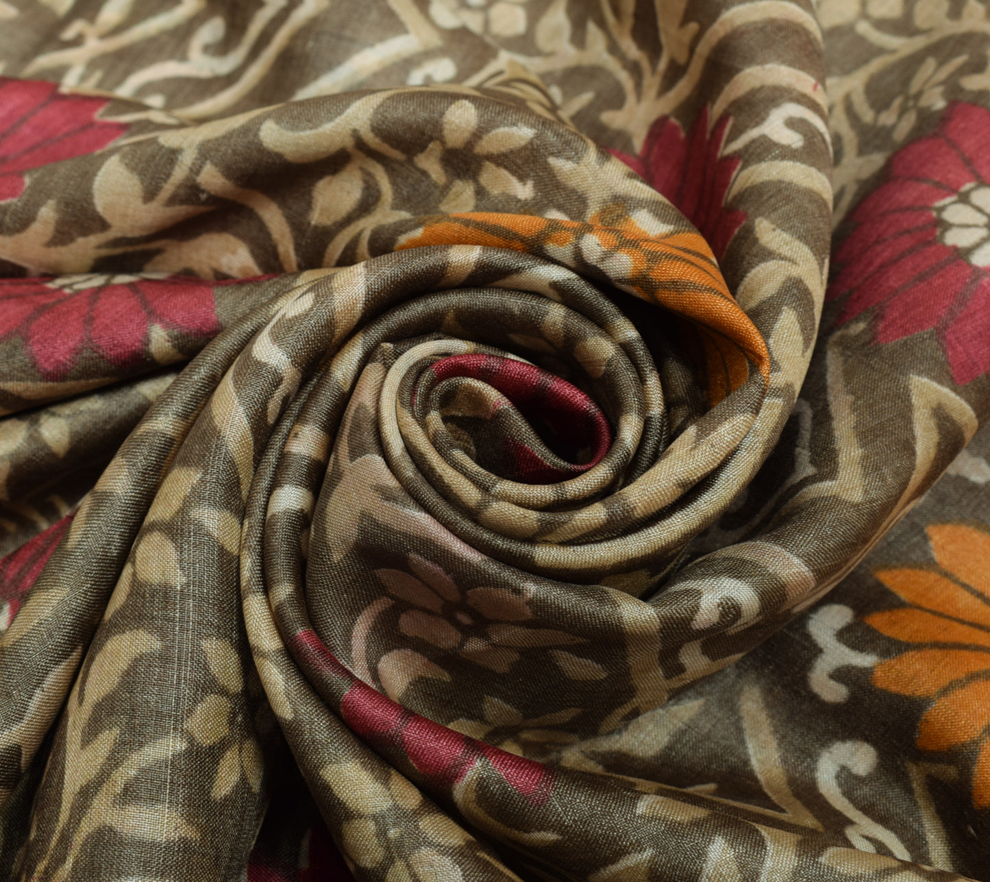 Sushila Vintage Gray Saree 100% Pure Silk Hand Block Printed Branded Sari Fabric