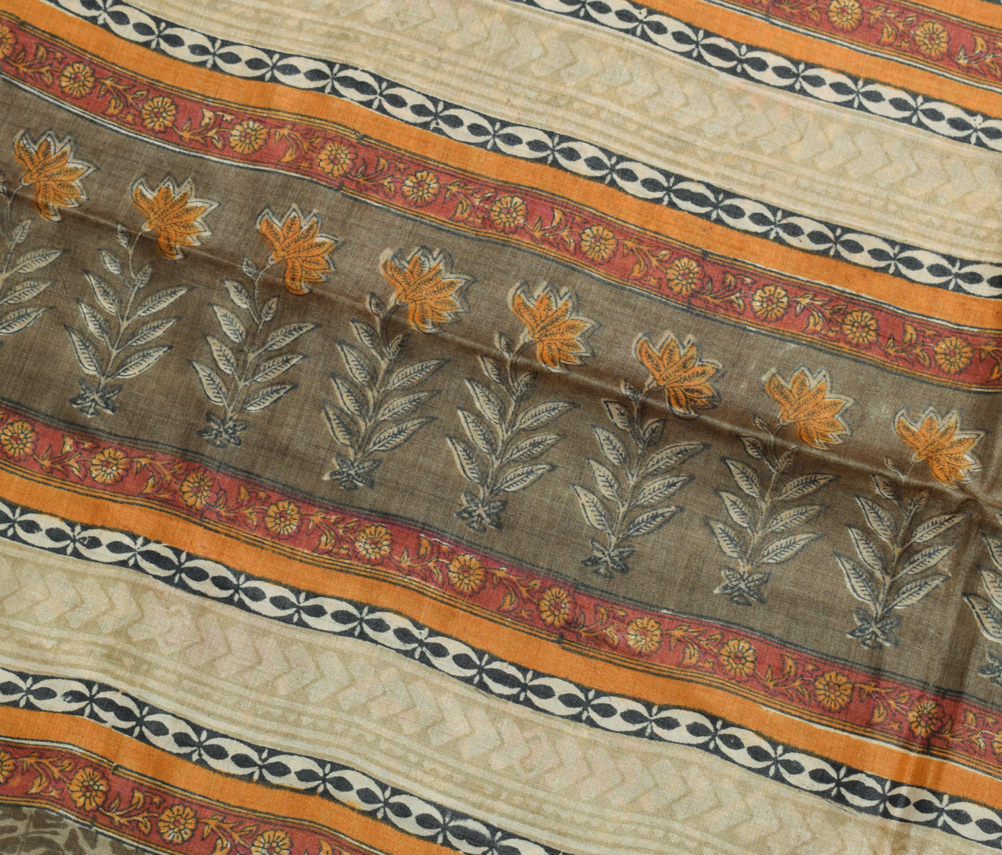 Sushila Vintage Gray Saree 100% Pure Silk Hand Block Printed Branded Sari Fabric