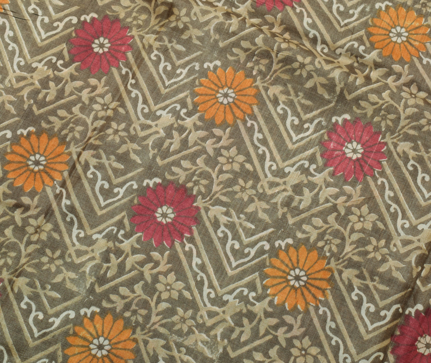 Sushila Vintage Gray Saree 100% Pure Silk Hand Block Printed Branded Sari Fabric