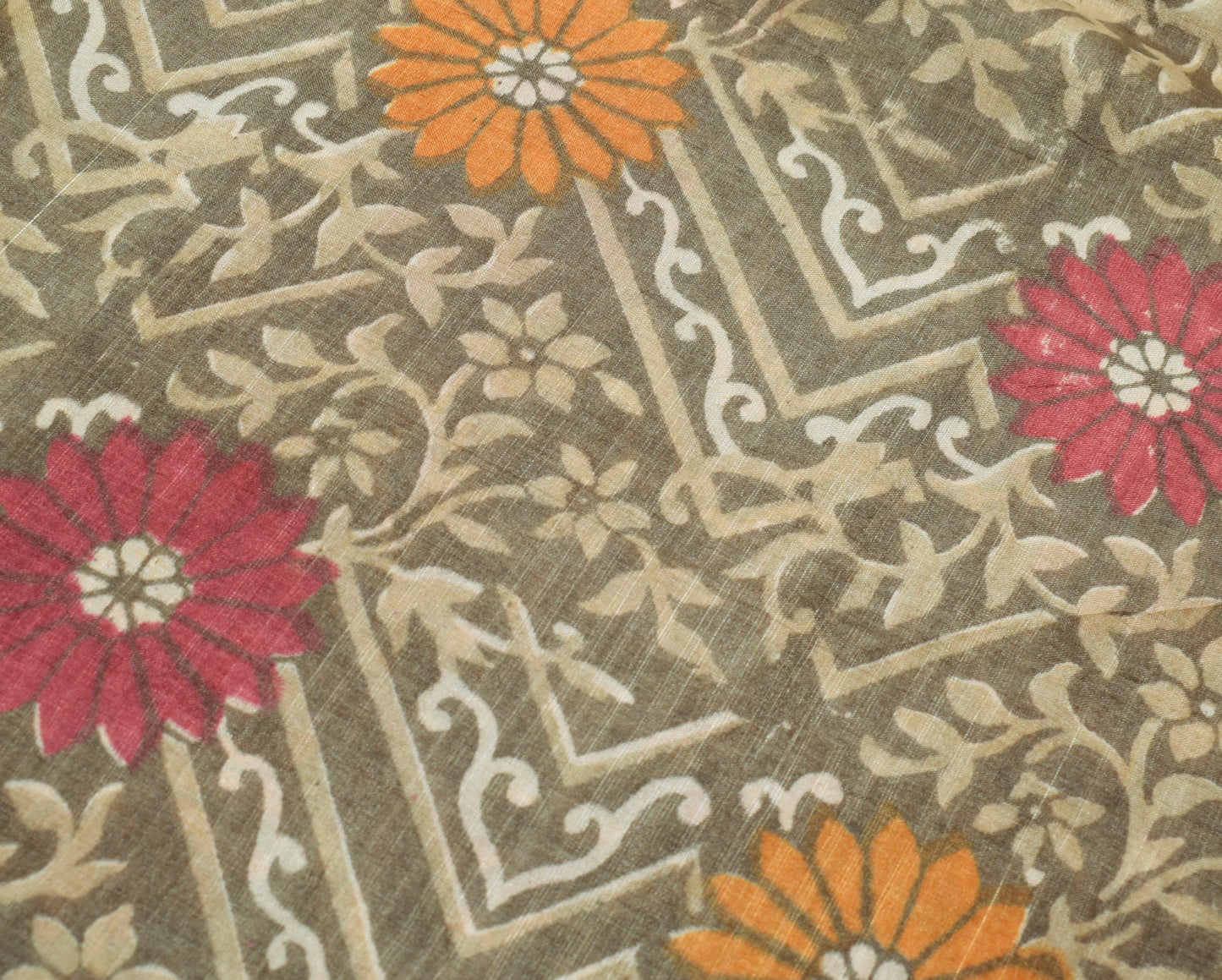 Sushila Vintage Gray Saree 100% Pure Silk Hand Block Printed Branded Sari Fabric