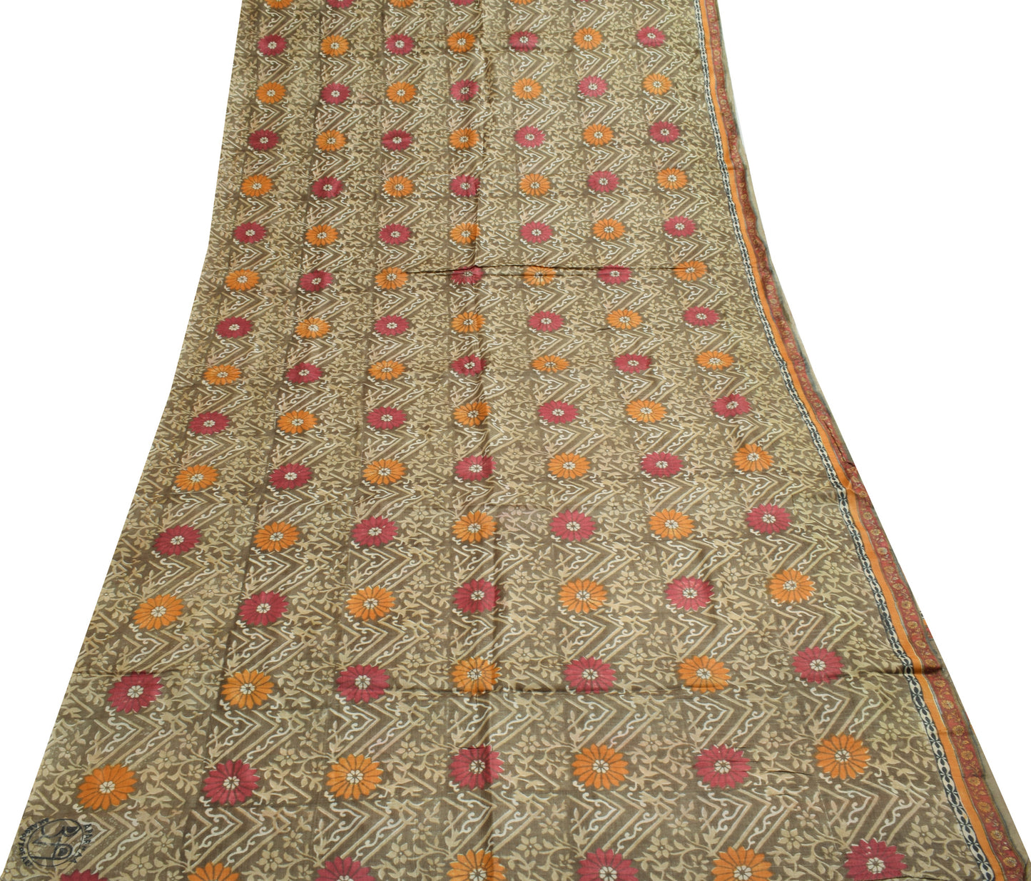 Sushila Vintage Gray Saree 100% Pure Silk Hand Block Printed Branded Sari Fabric
