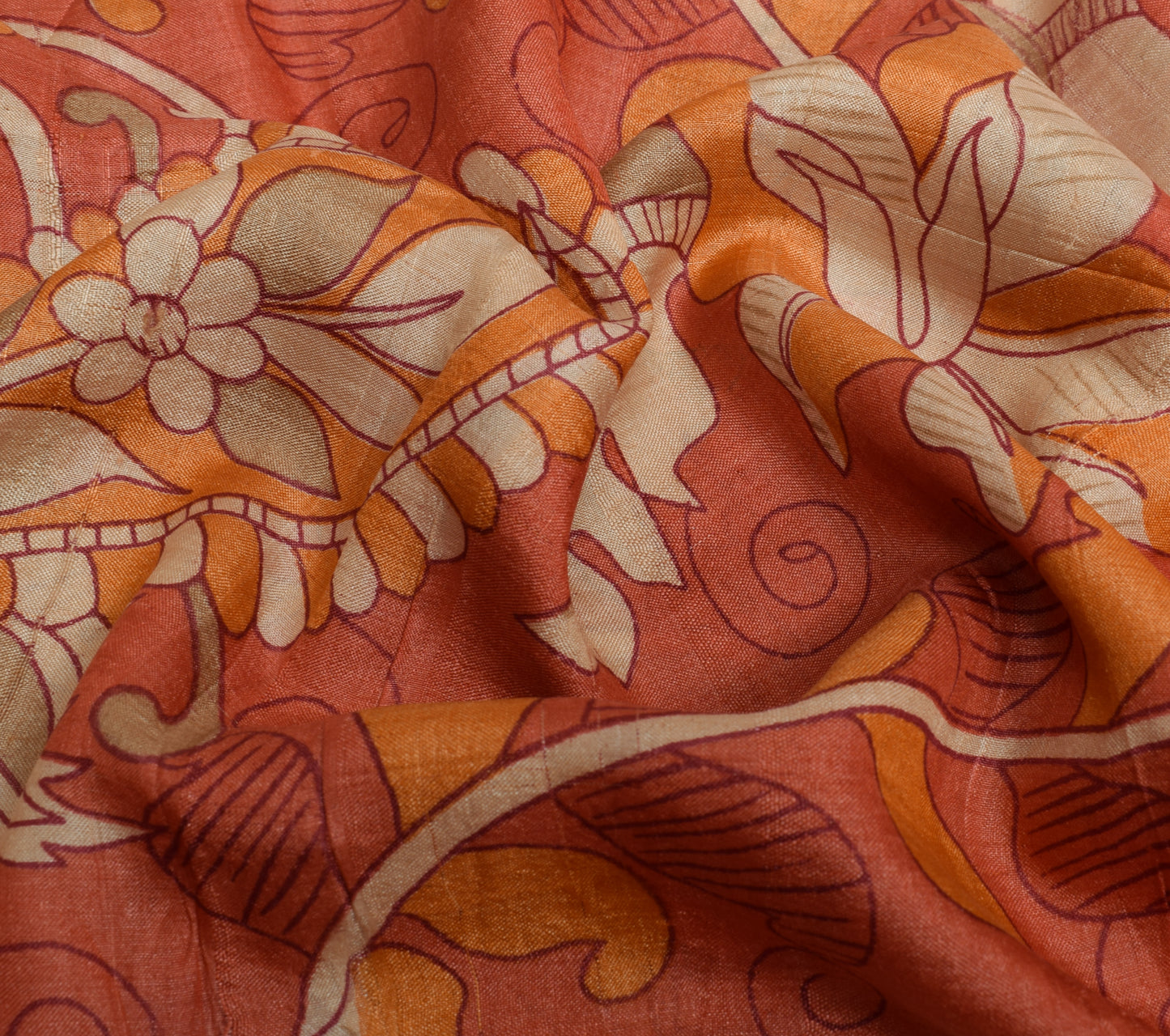 Sushila Vintage Peach Saree 100% Pure Silk Kalamkari Printed Sari Craft Fabric