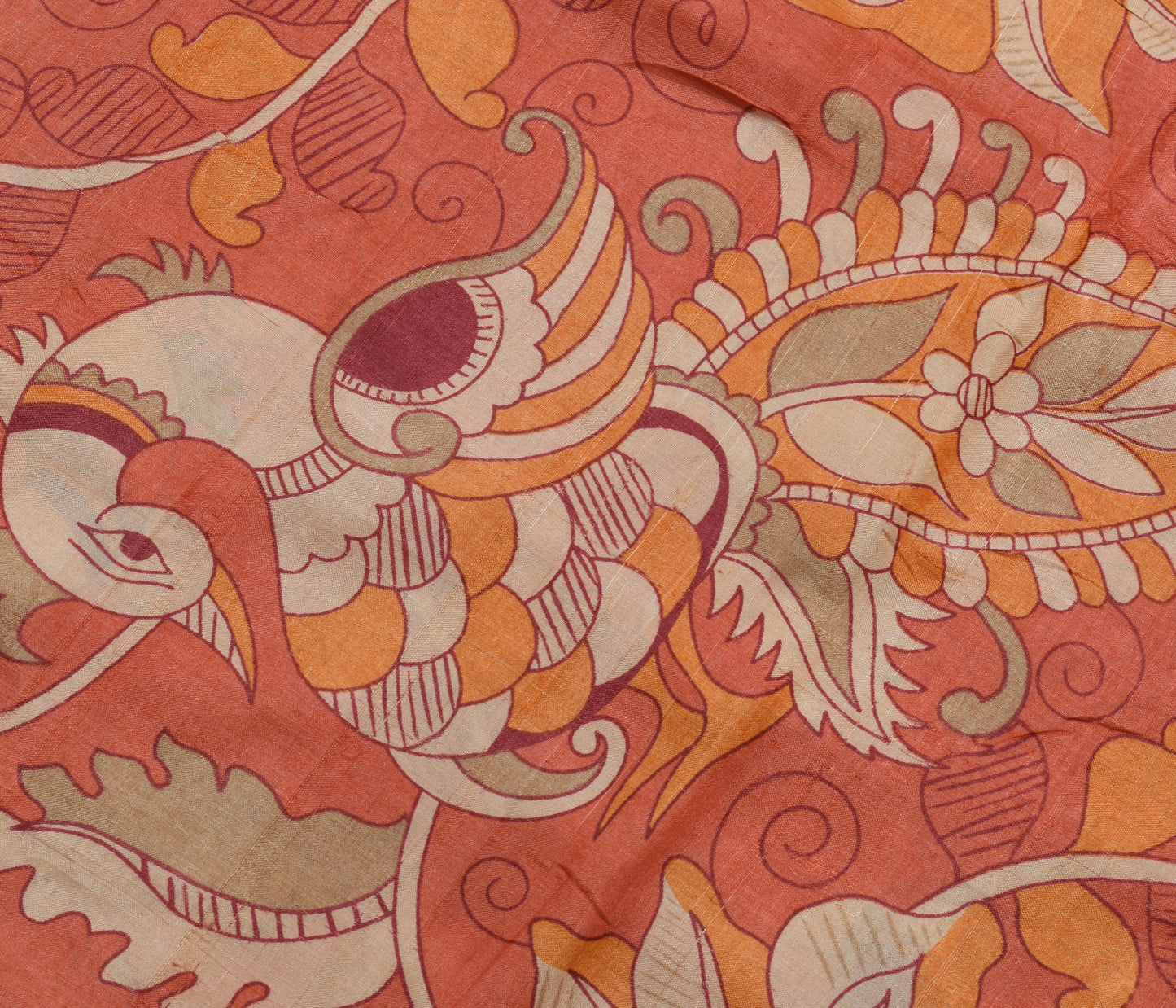 Sushila Vintage Peach Saree 100% Pure Silk Kalamkari Printed Sari Craft Fabric
