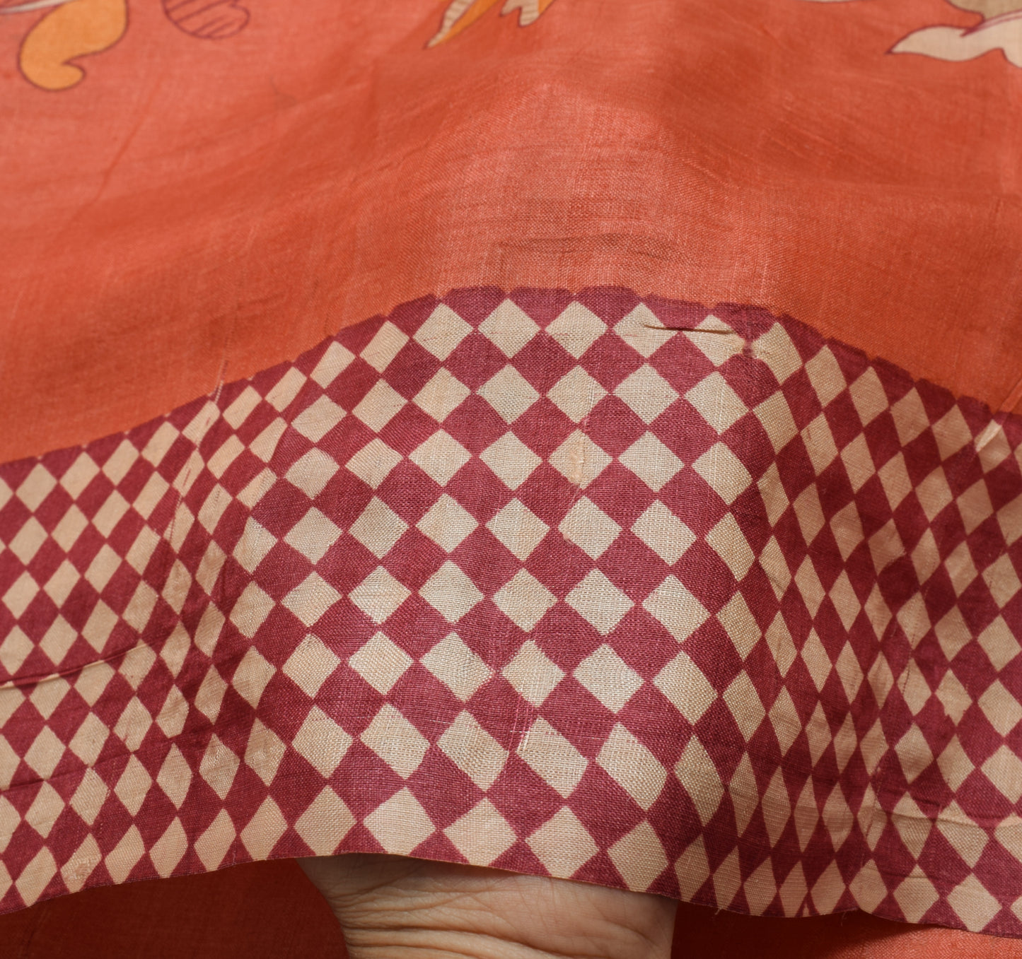 Sushila Vintage Peach Saree 100% Pure Silk Kalamkari Printed Sari Craft Fabric