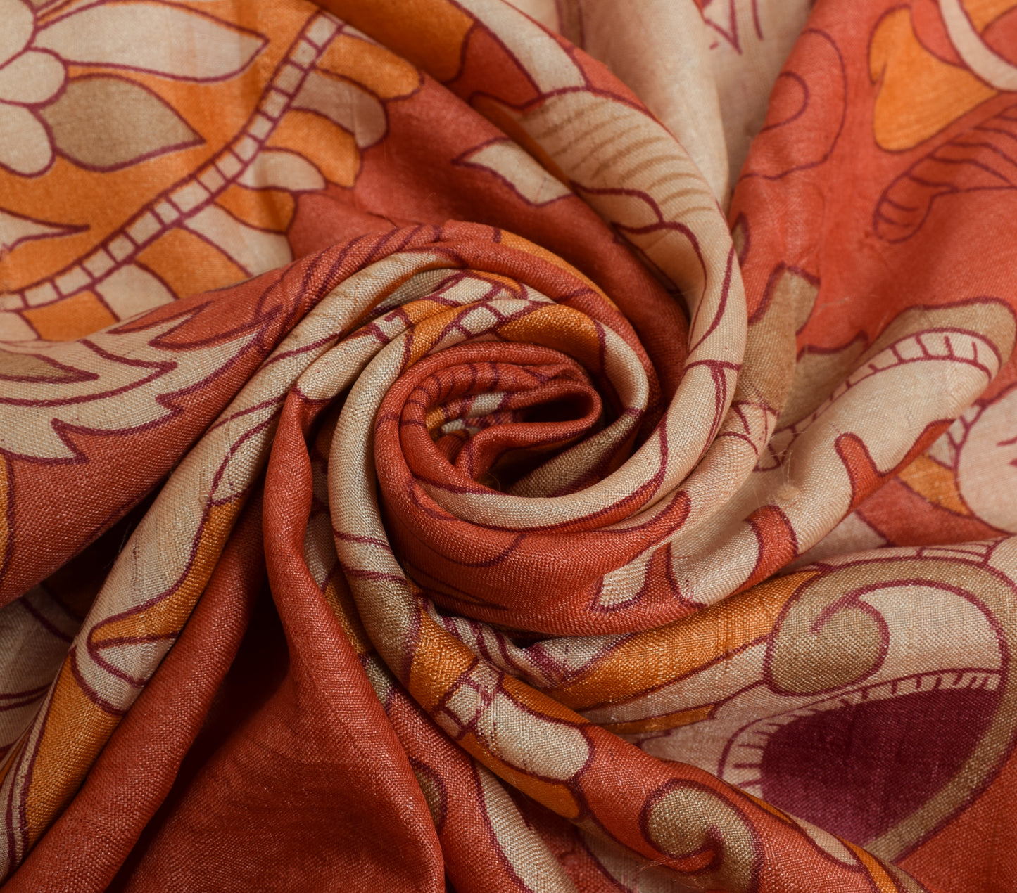 Sushila Vintage Peach Saree 100% Pure Silk Kalamkari Printed Sari Craft Fabric