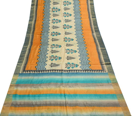 Sushila Vintage Cream Saree 100% Pure Woolen Woven Floral Soft Sari Craft Fabric