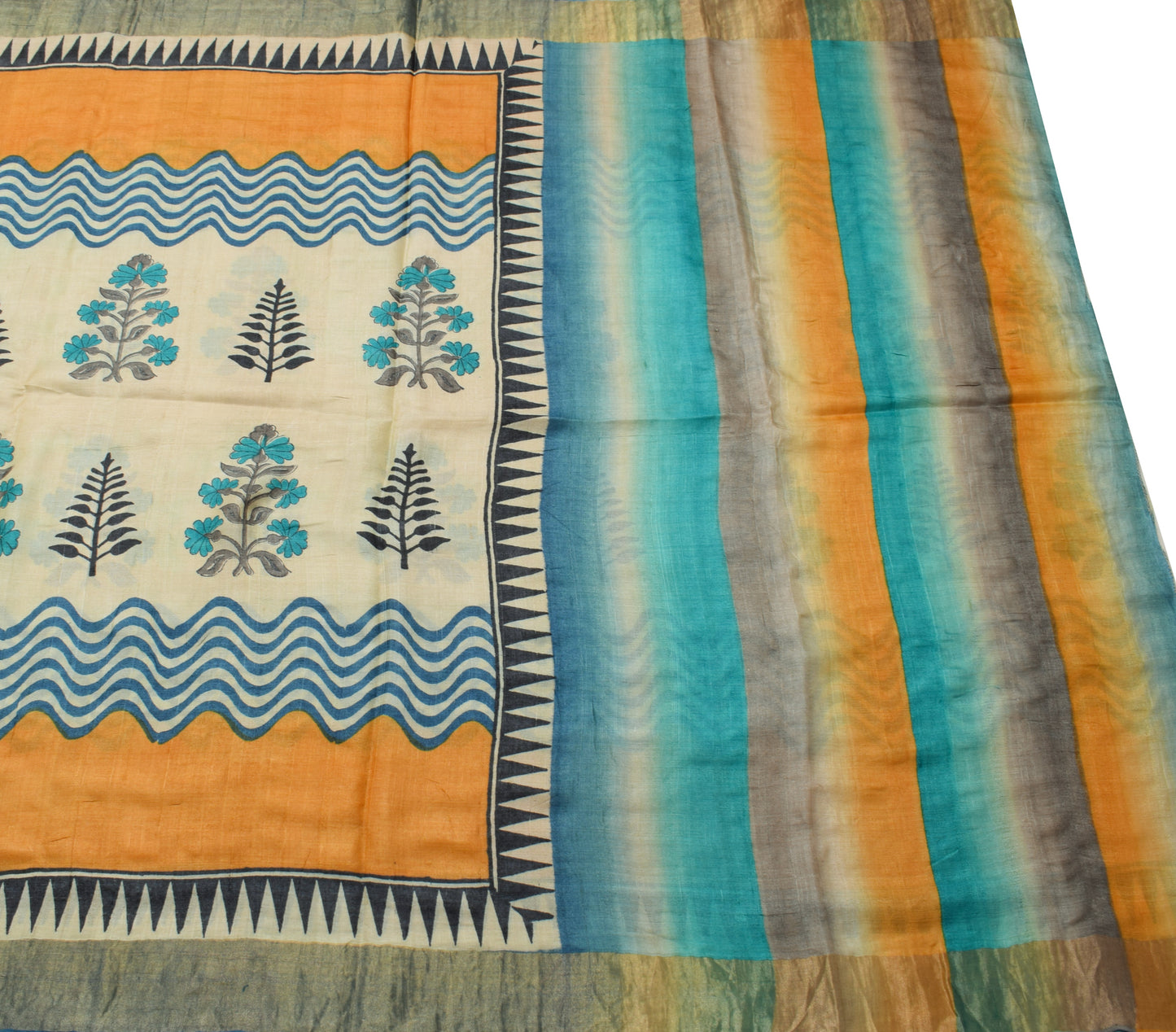 Sushila Vintage Cream Saree 100% Pure Woolen Woven Floral Soft Sari Craft Fabric