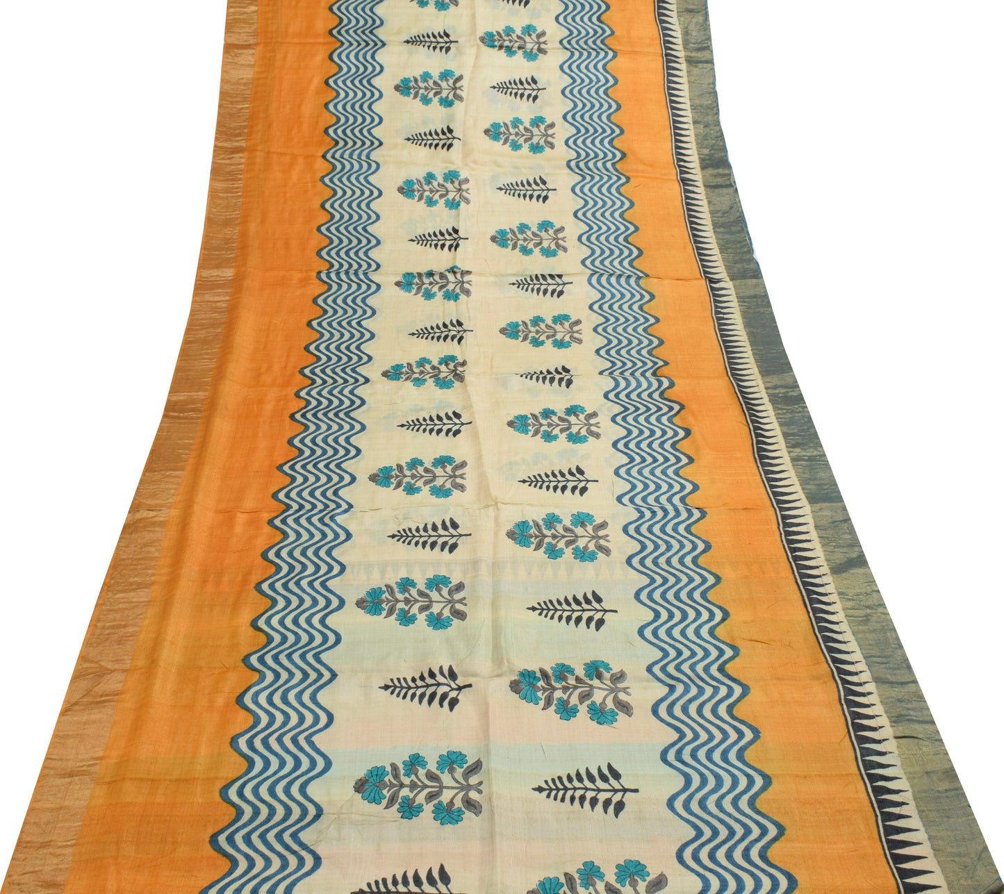 Sushila Vintage Cream Saree 100% Pure Woolen Woven Floral Soft Sari Craft Fabric