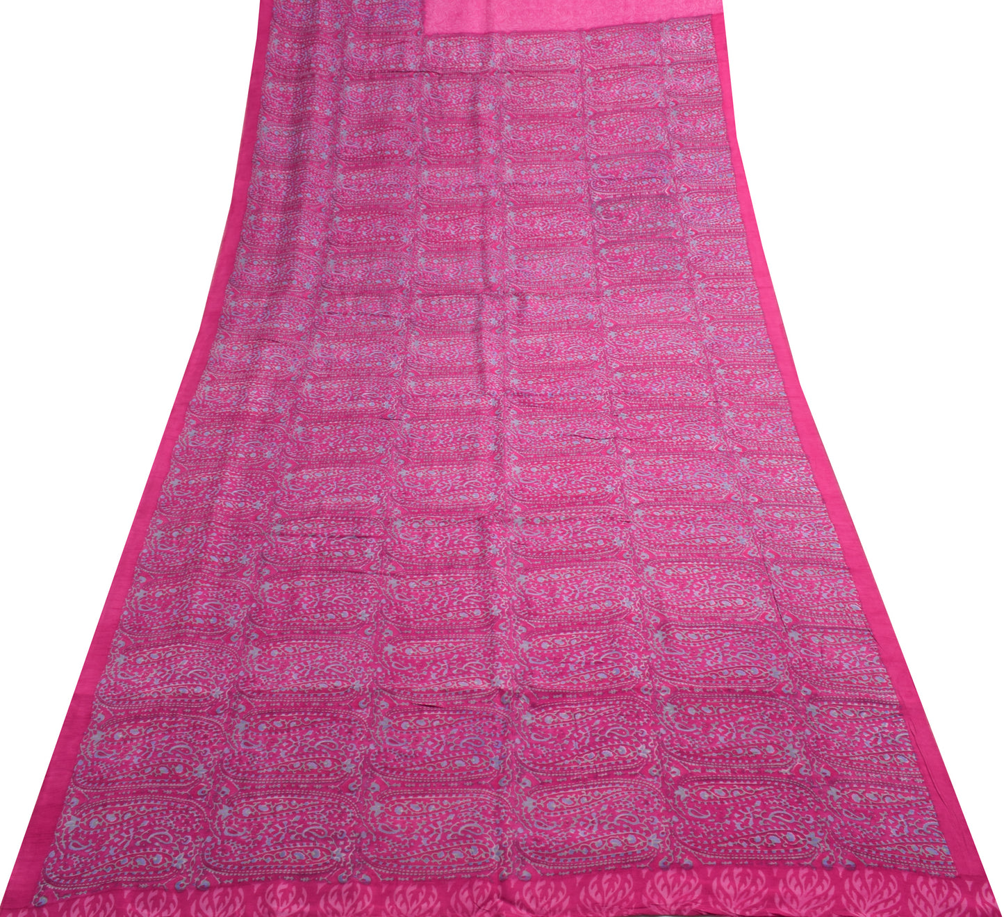 Sushila Vintage Fuchsia Pink Saree 100% Pure Woolen Woven Paisley Sari Fabric