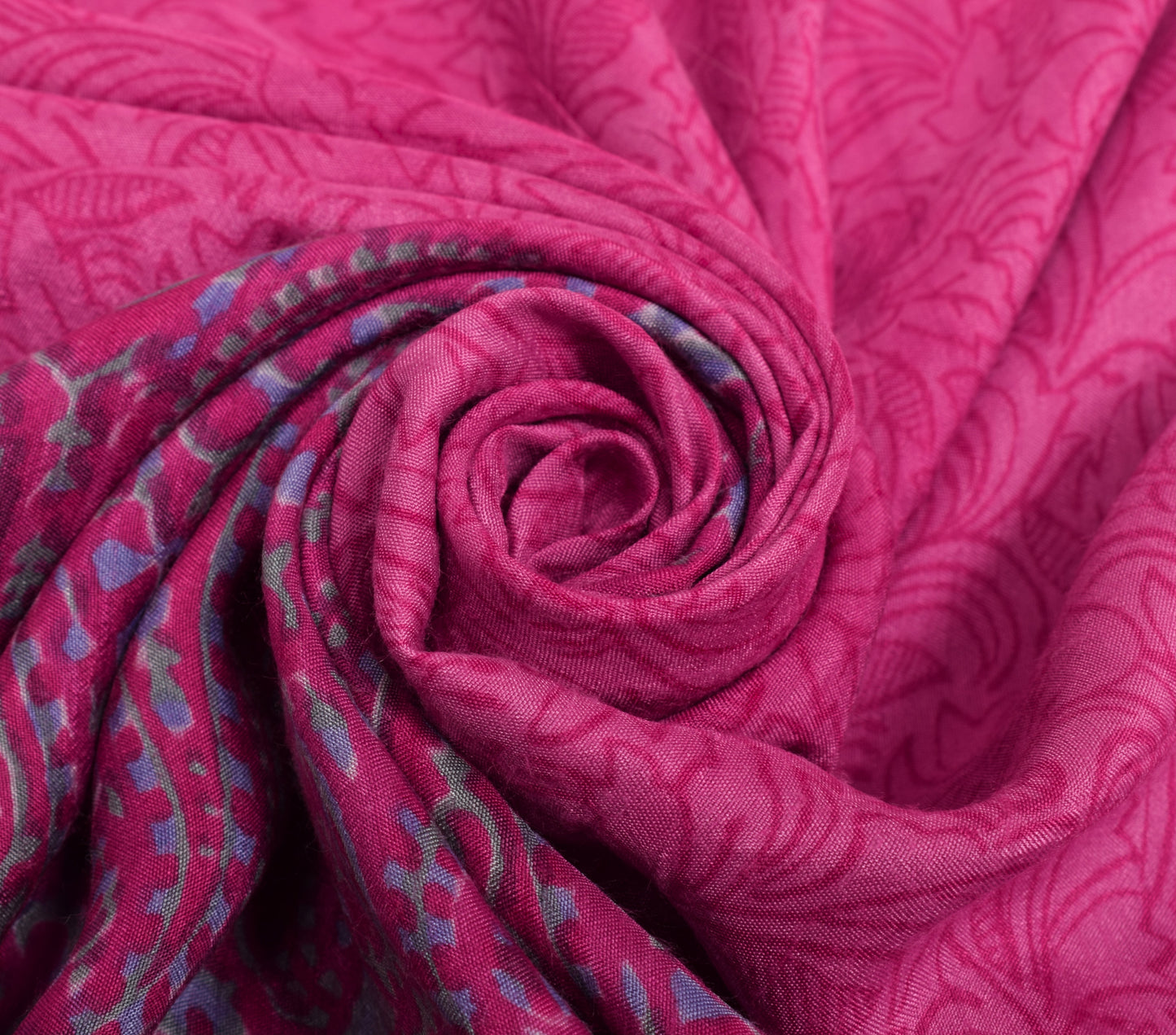 Sushila Vintage Fuchsia Pink Saree 100% Pure Woolen Woven Paisley Sari Fabric