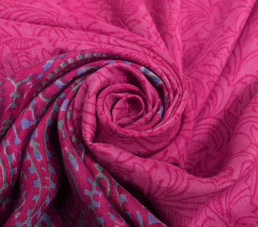 Sushila Vintage Fuchsia Pink Saree 100% Pure Woolen Woven Paisley Sari Fabric