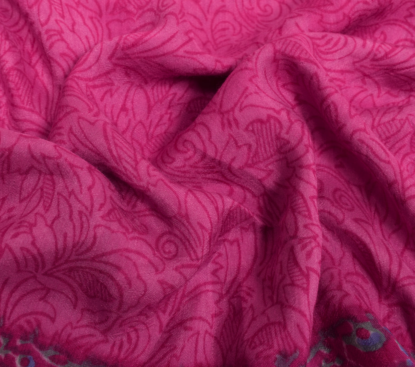 Sushila Vintage Fuchsia Pink Saree 100% Pure Woolen Woven Paisley Sari Fabric