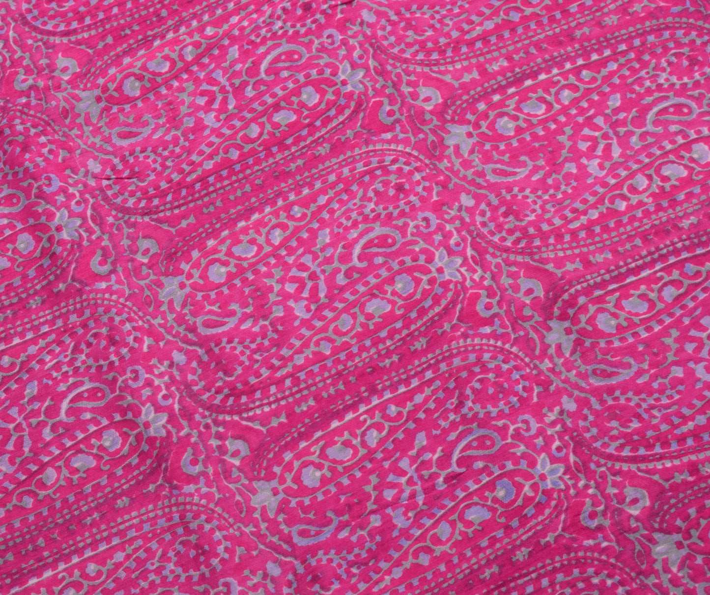 Sushila Vintage Fuchsia Pink Saree 100% Pure Woolen Woven Paisley Sari Fabric