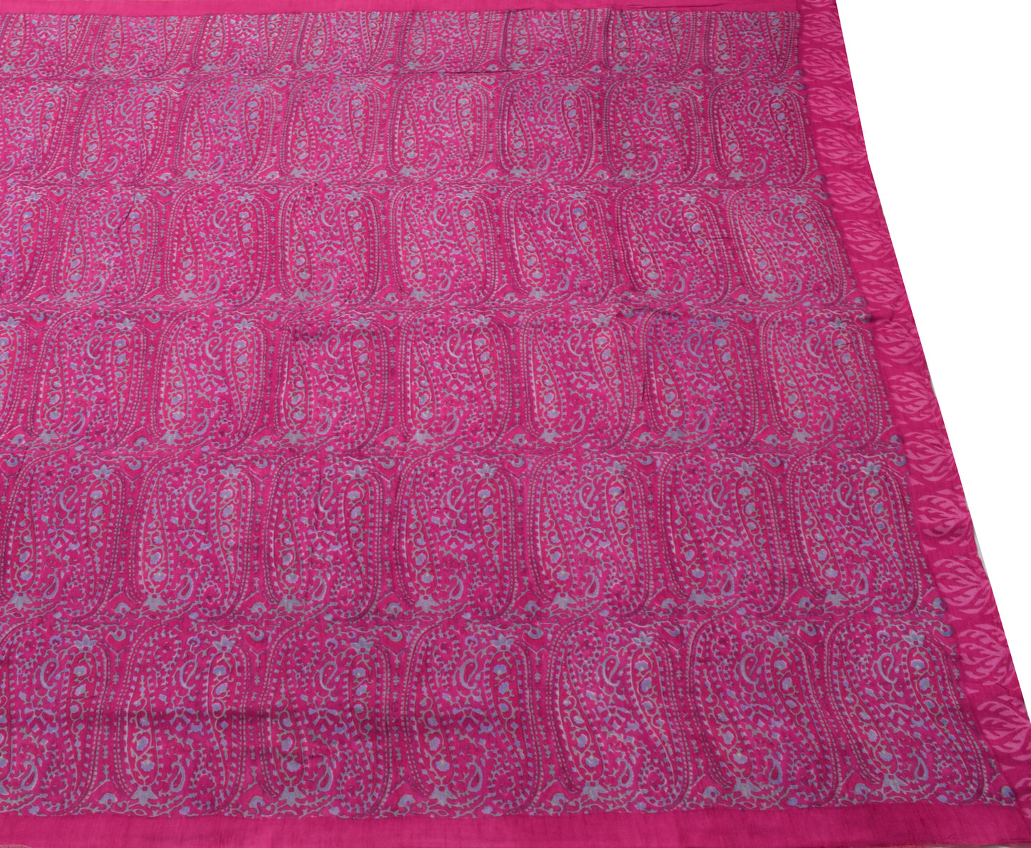 Sushila Vintage Fuchsia Pink Saree 100% Pure Woolen Woven Paisley Sari Fabric