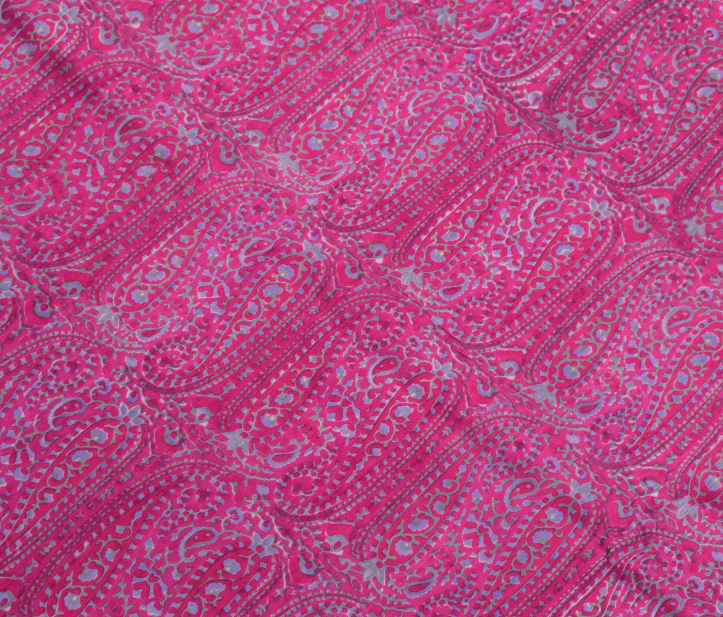 Sushila Vintage Fuchsia Pink Saree 100% Pure Woolen Woven Paisley Sari Fabric
