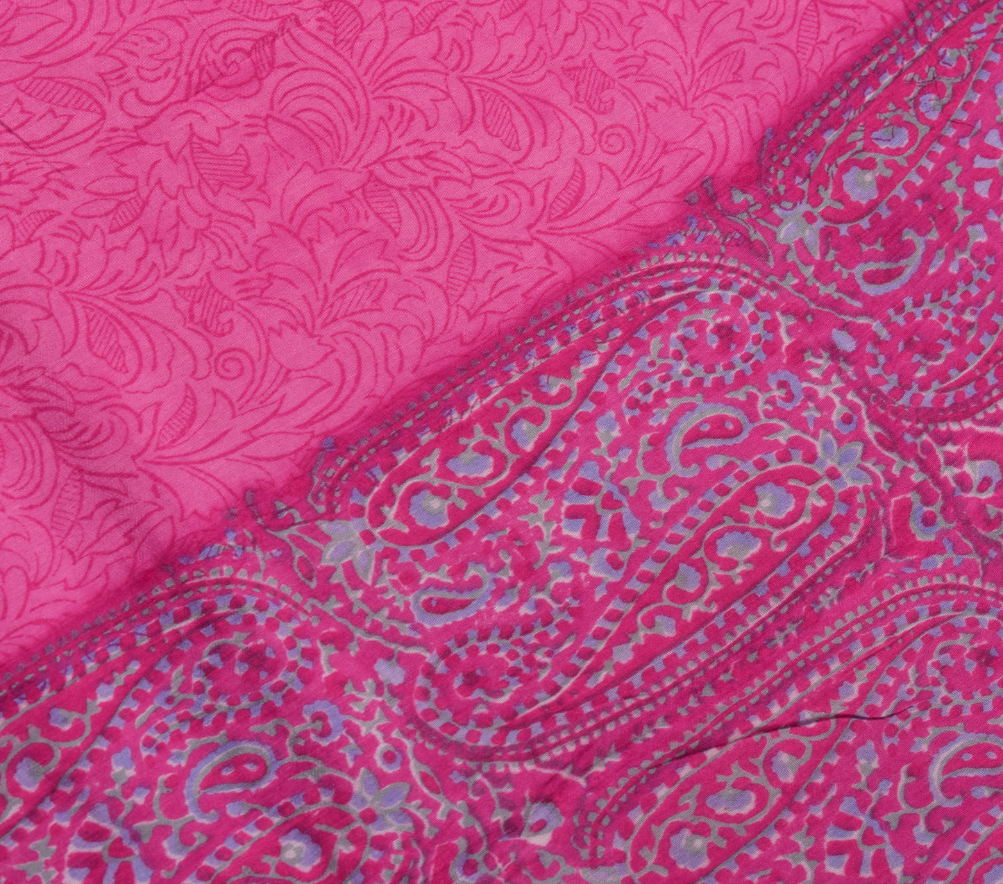 Sushila Vintage Fuchsia Pink Saree 100% Pure Woolen Woven Paisley Sari Fabric