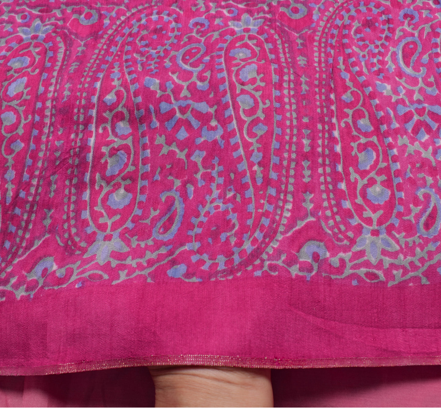 Sushila Vintage Fuchsia Pink Saree 100% Pure Woolen Woven Paisley Sari Fabric