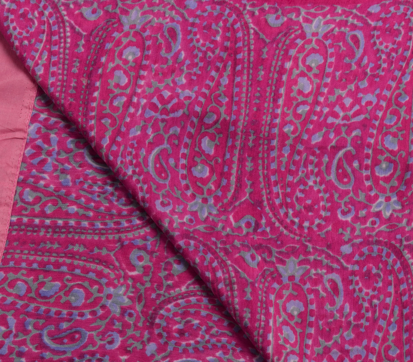 Sushila Vintage Fuchsia Pink Saree 100% Pure Woolen Woven Paisley Sari Fabric