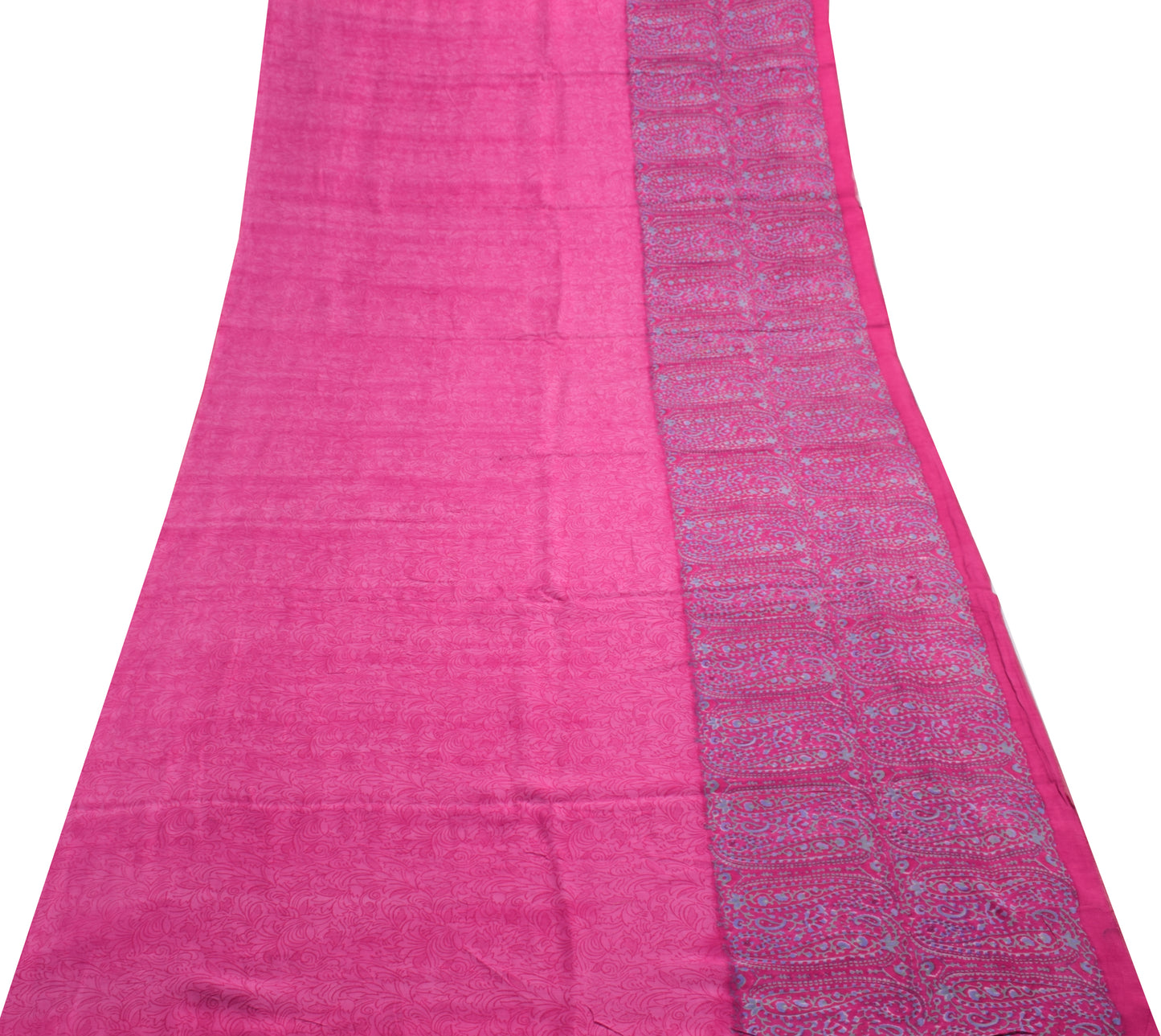 Sushila Vintage Fuchsia Pink Saree 100% Pure Woolen Woven Paisley Sari Fabric