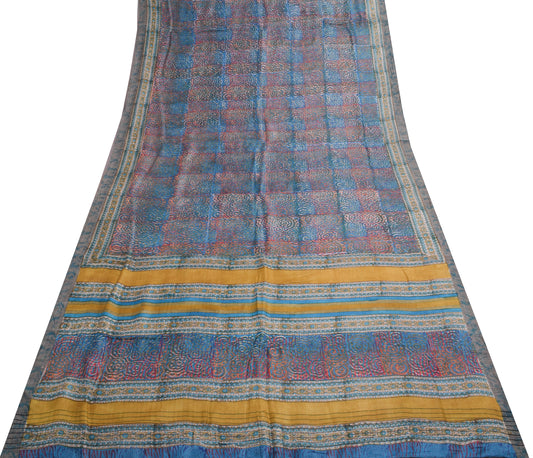 Sushila Vintage Multi-Color Saree 100% Pure Woolen Hand Block Print Sari Fabric