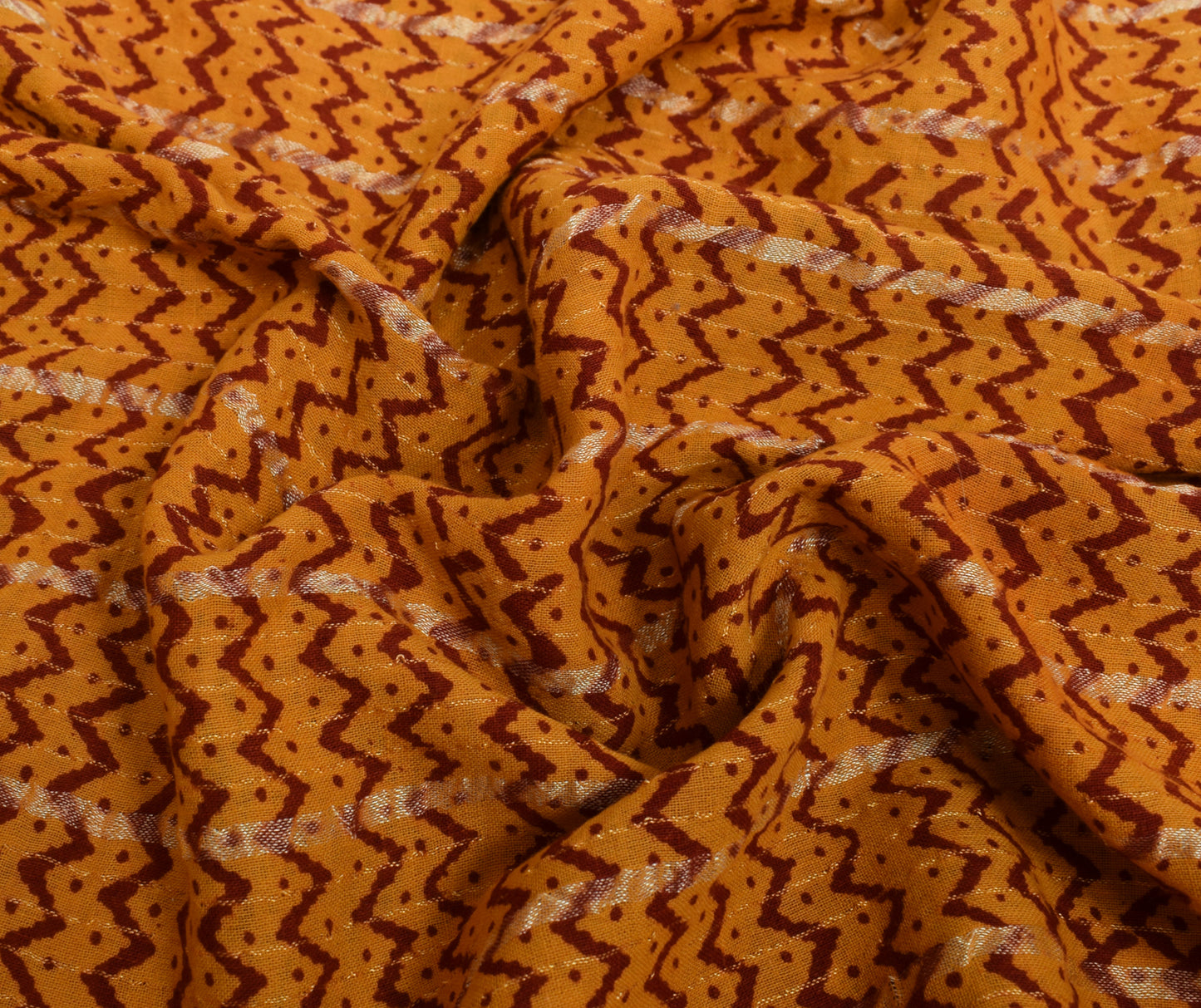 Sushila Vintage Mustard Saree 100% Pure Cotton Hand Block Printed Sari Fabric
