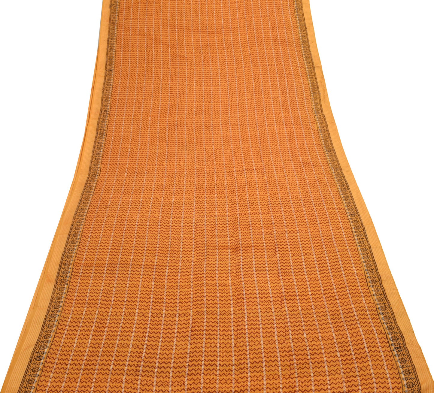 Sushila Vintage Mustard Saree 100% Pure Cotton Hand Block Printed Sari Fabric