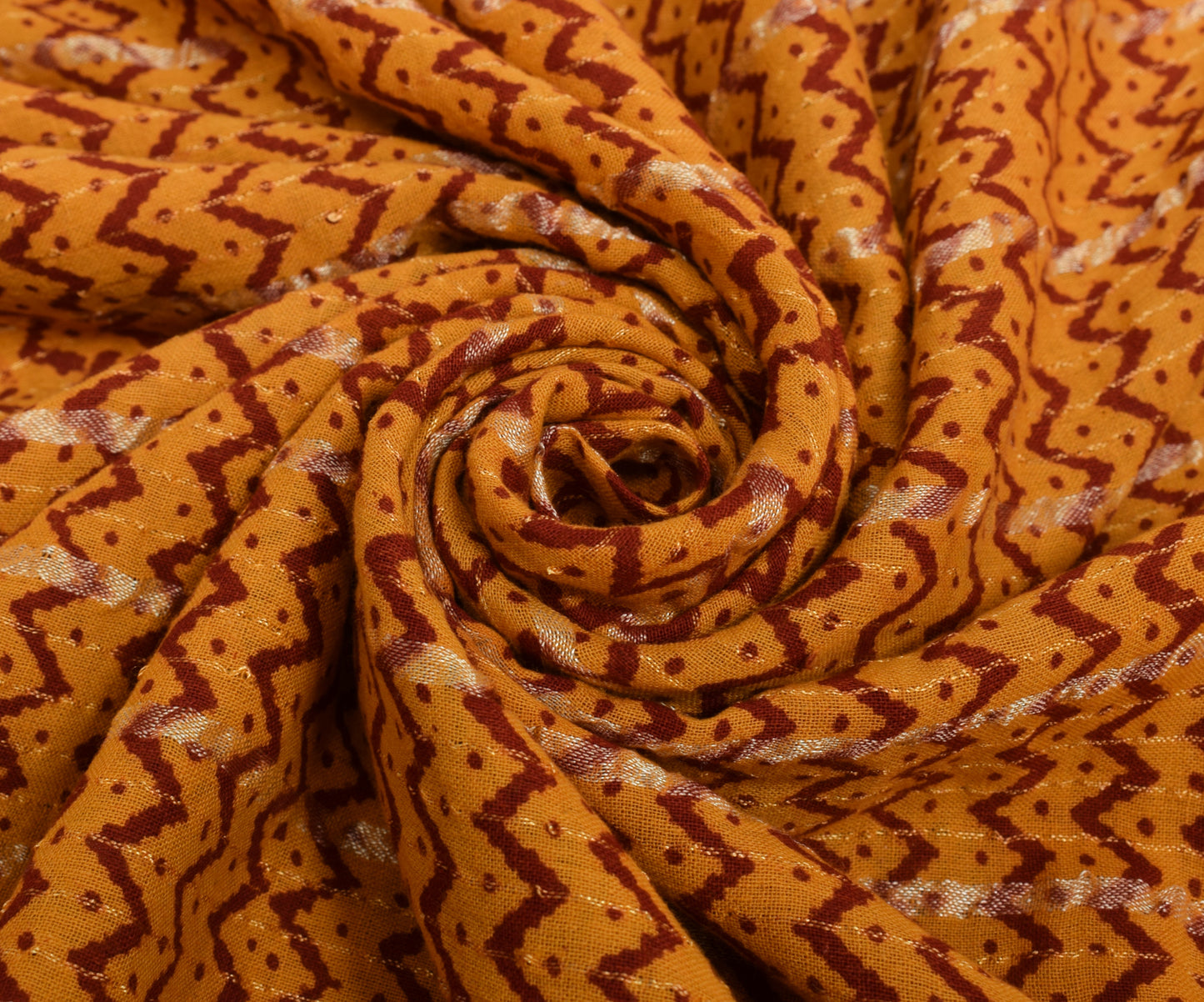 Sushila Vintage Mustard Saree 100% Pure Cotton Hand Block Printed Sari Fabric