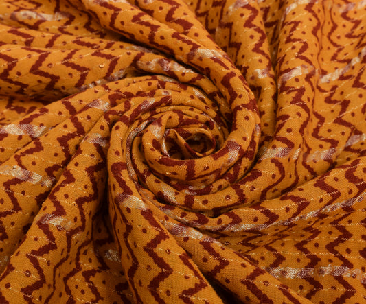 Sushila Vintage Mustard Saree 100% Pure Cotton Hand Block Printed Sari Fabric