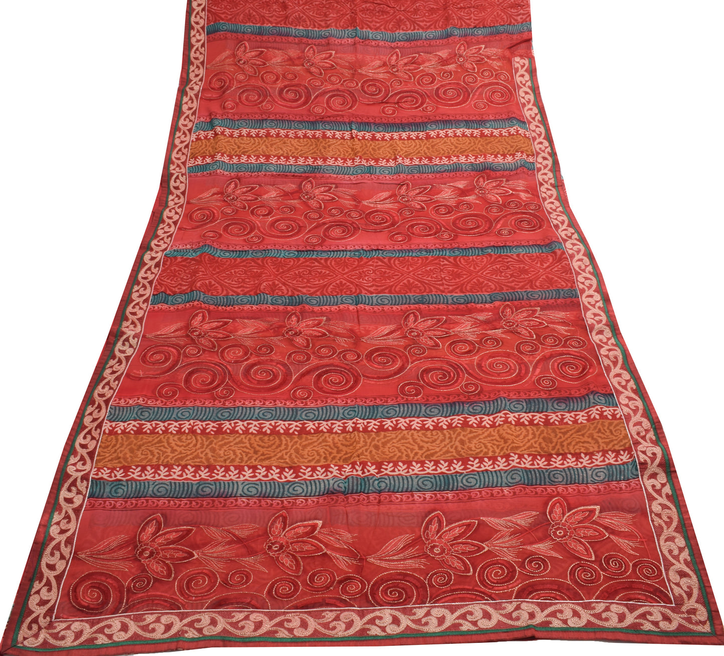 Sushila Vintage Saree Maroon 100% Pure Georgette Silk Embroidered  Sari Fabric