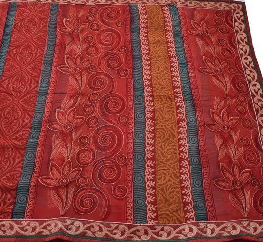 Sushila Vintage Saree Maroon 100% Pure Georgette Silk Embroidered  Sari Fabric