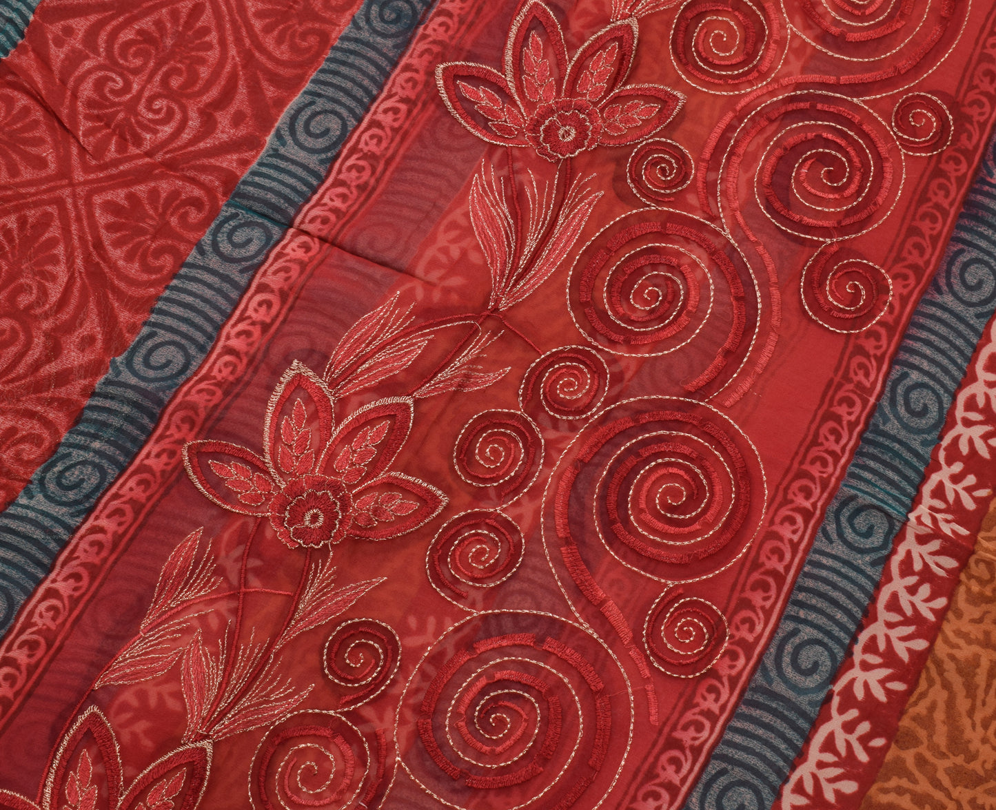 Sushila Vintage Saree Maroon 100% Pure Georgette Silk Embroidered  Sari Fabric